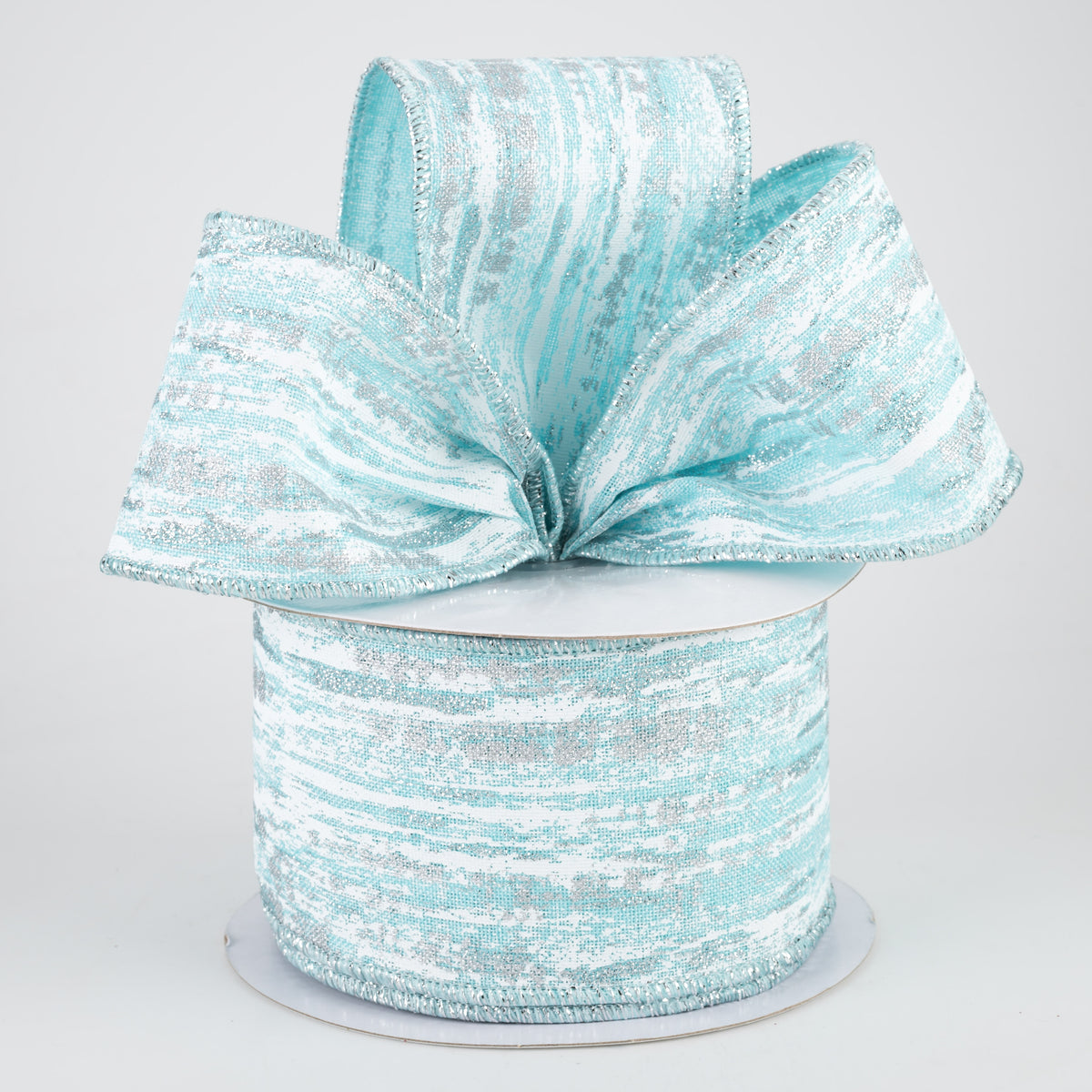 2.5" Metallic Glitter Snow Ribbon: Ice Blue, White, Silver (10 Yards) Lifestyle Photo