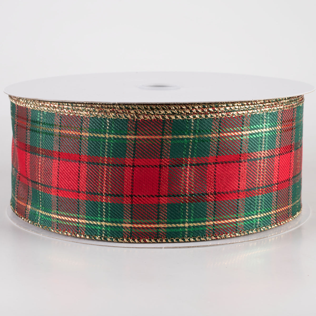 2.5" Metallic Henry Plaid Ribbon: Red, Hunter Green & Gold (50 Yards) Item Number: 871-40-422