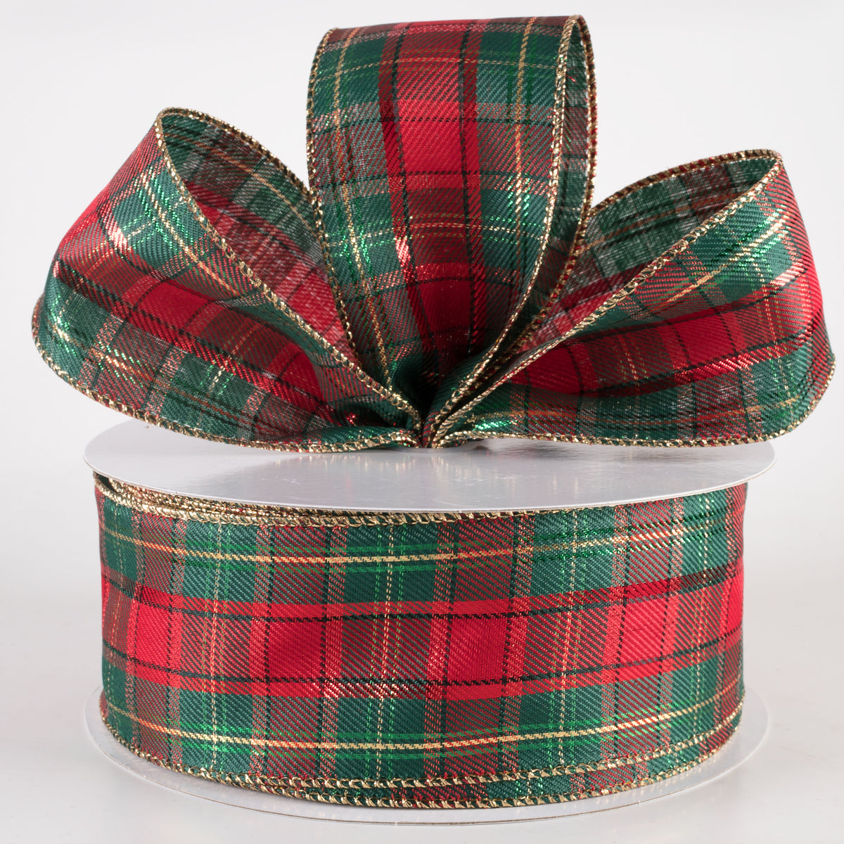 2.5" Metallic Henry Plaid Ribbon: Red, Hunter Green & Gold (50 Yards) Lifestyle Photo