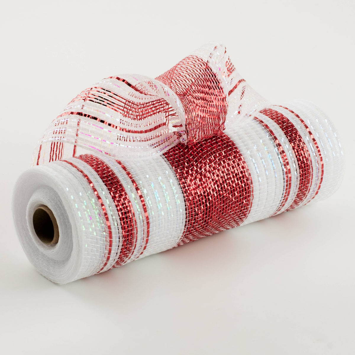10" Metallic & Iridescent Peppermint Stripe Mesh: Red & White Item Number: XB241210-01