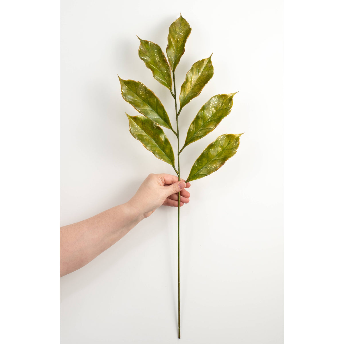 28" Metallic Magnolia Leaves Spray: Green & Gold detail photo 3