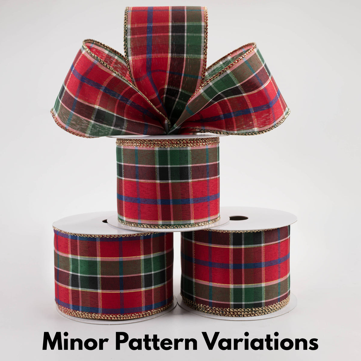 2.5" Metallic Plaid Ribbon: Red, Blue, Green, Gold (10 Yards) Lifestyle Photo