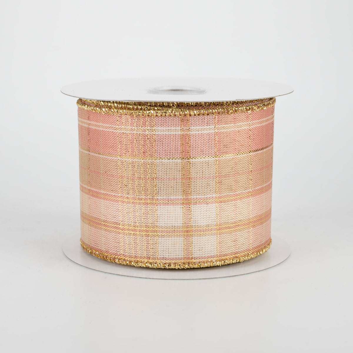 2.5" Metallic Plaid Ribbon: Rose Gold & Ivory (10 Yards)