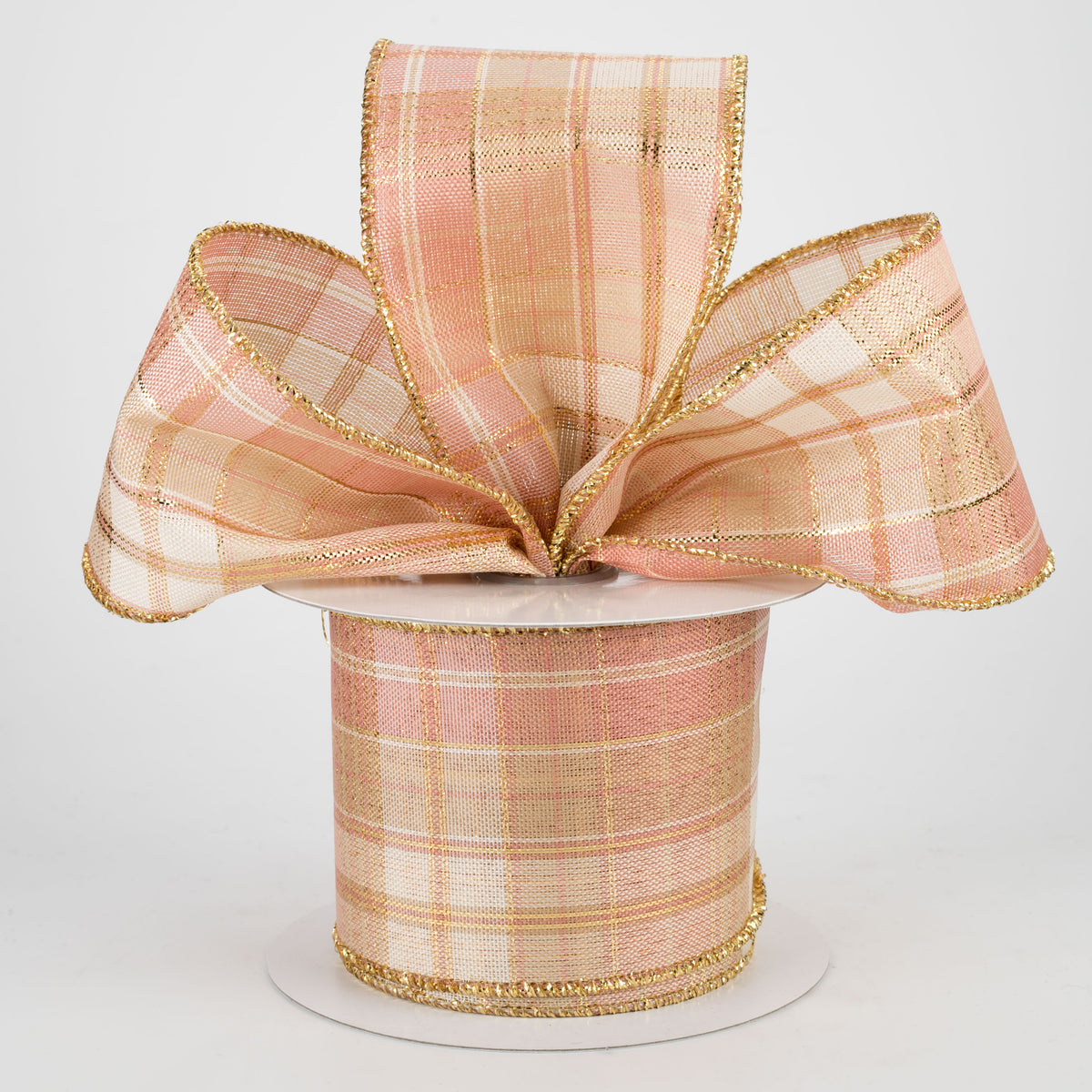 2.5" Metallic Plaid Ribbon: Rose Gold & Ivory (10 Yards) Lifestyle Photo