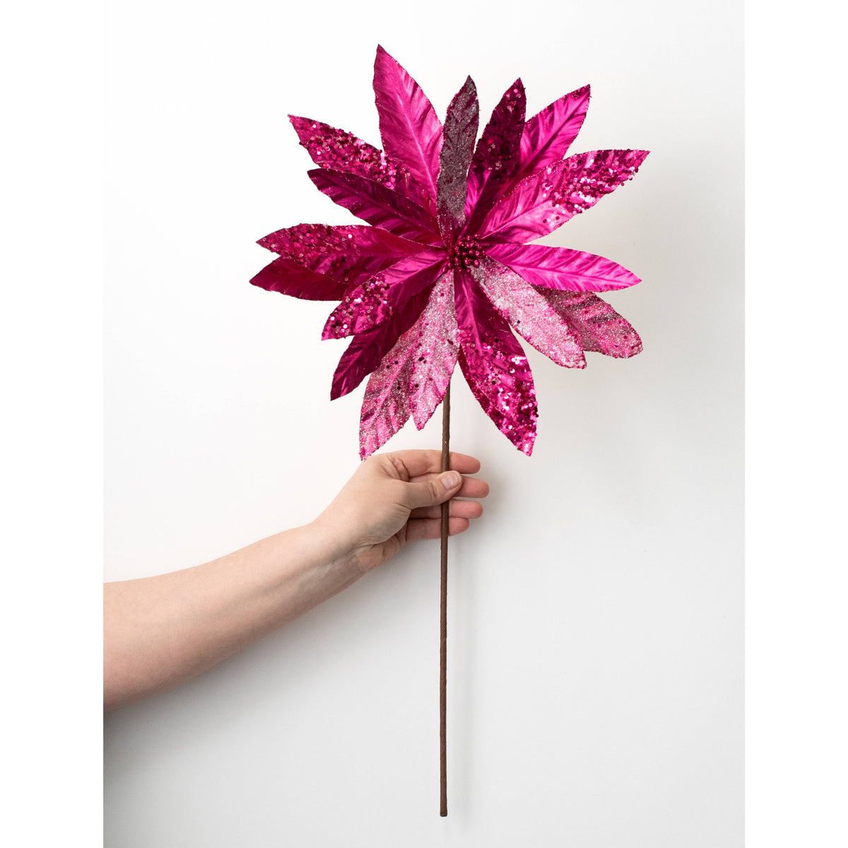 13" x 26" Metallic Poinsettia Stem: Fuchsia Pink detail photo 3
