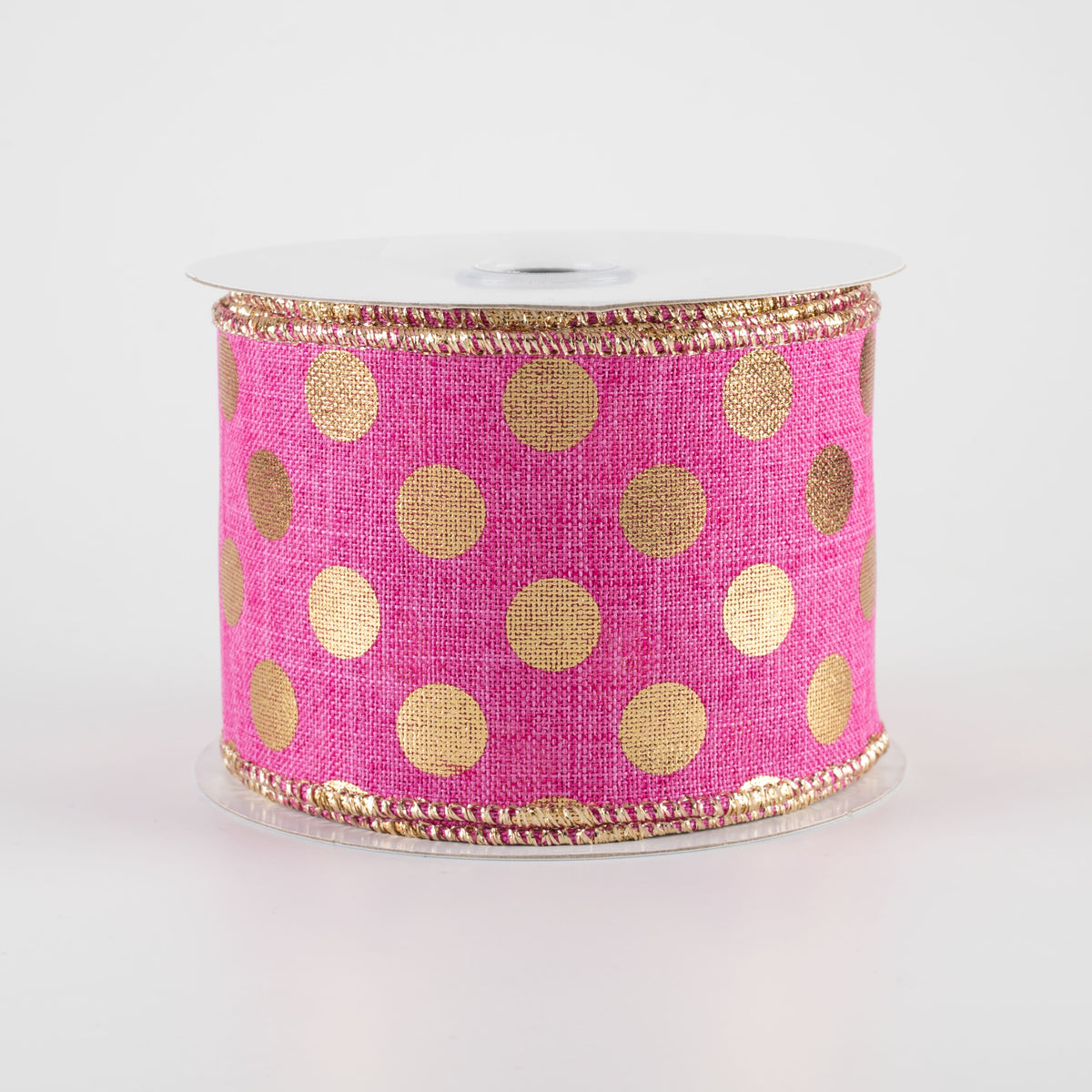 2.5" Metallic Polka Dots Ribbon: Hot Pink & Gold (10 Yards) Item Number: RGE166207