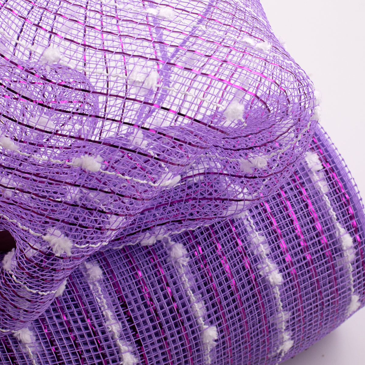 10" Metallic Snowball Deco Mesh: Lavender & White (10 Yards) Lifestyle Photo