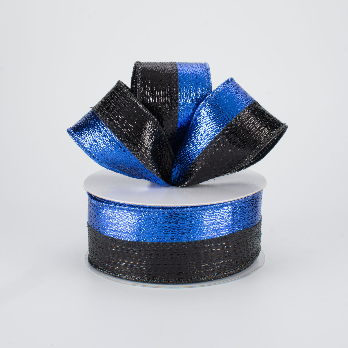 1.5" Metallic Stripe Ribbon: Royal Blue & Black (10 Yards) Lifestyle Photo