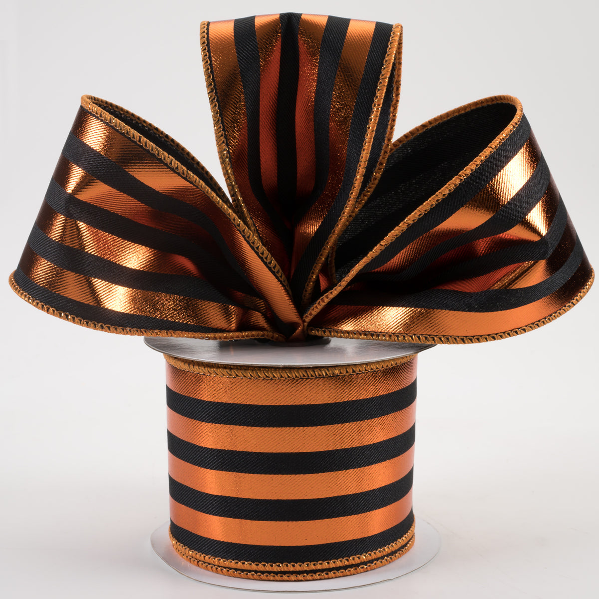 2.5" Metallic Vertical Stripes Ribbon: Black & Copper (10 Yards) Lifestyle Photo