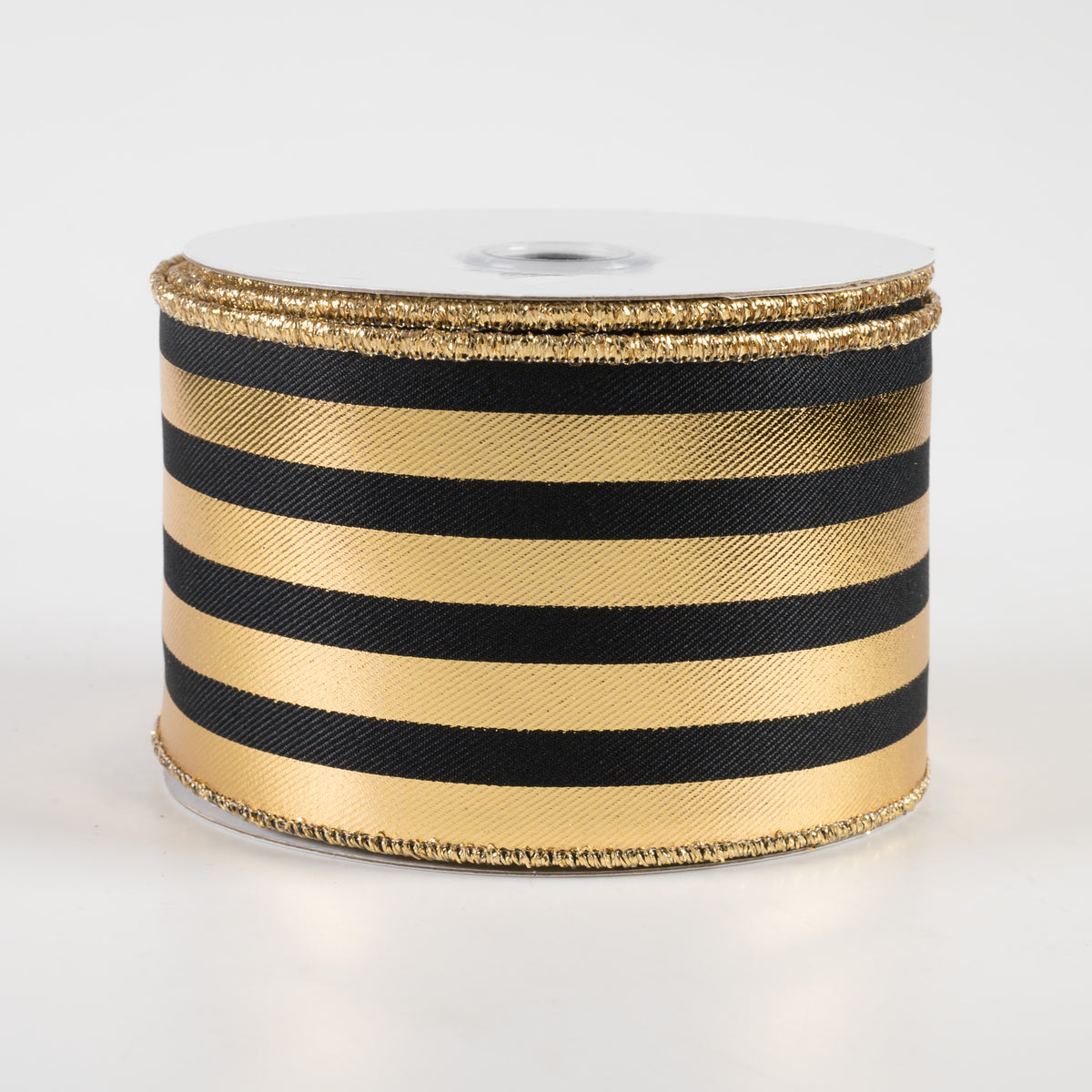 2.5" Metallic Vertical Stripes Ribbon: Black & Gold (10 Yards)