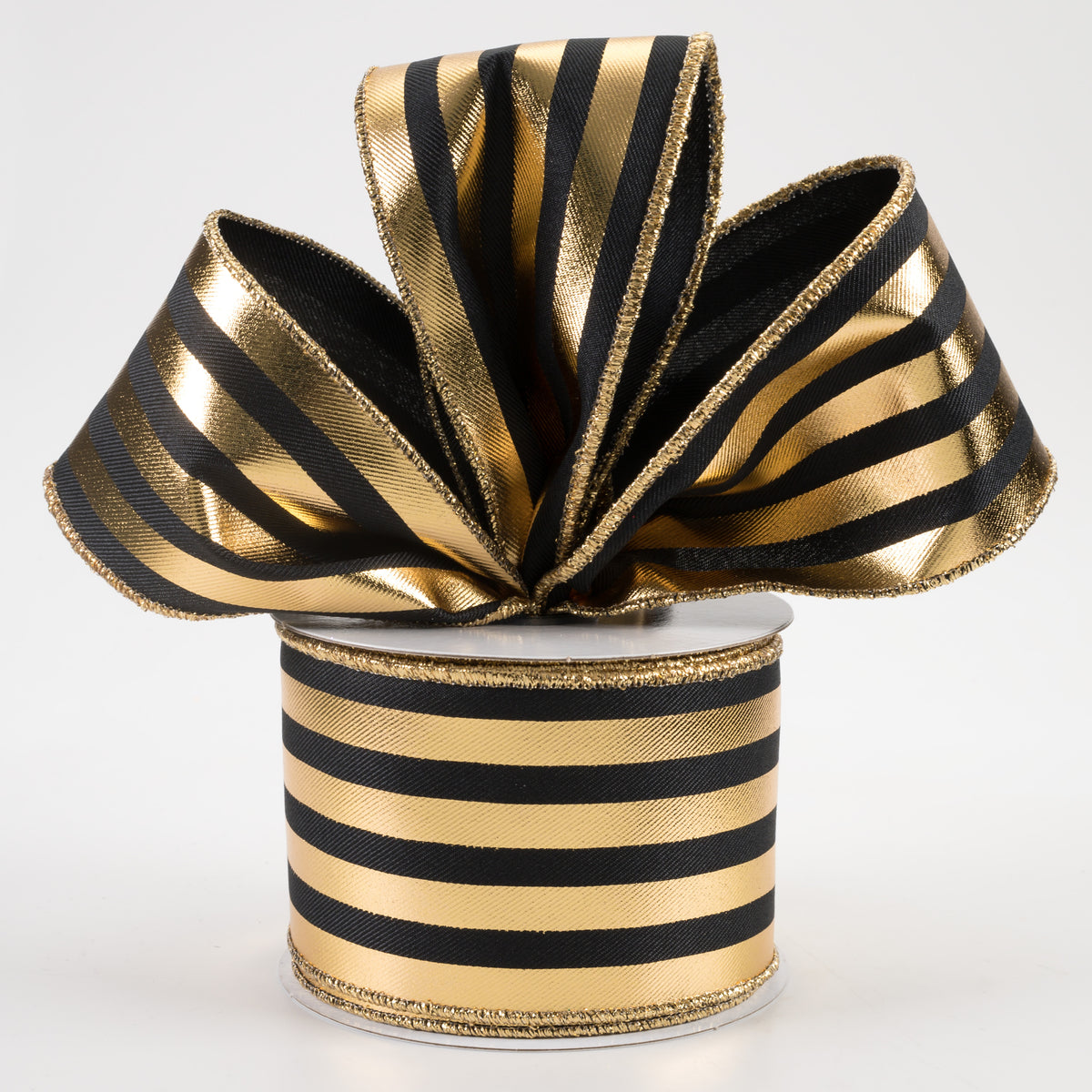 2.5" Metallic Vertical Stripes Ribbon: Black & Gold (10 Yards) Lifestyle Photo