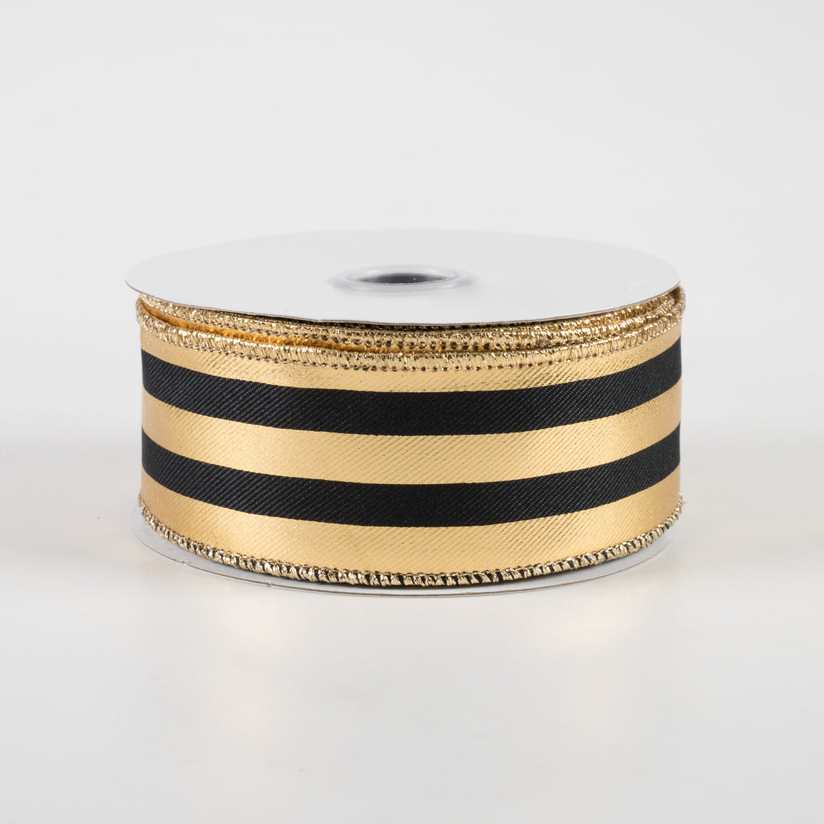 1.5" Metallic Vertical Stripes Ribbon: Black & Gold (10 Yards)