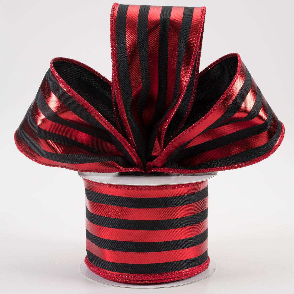 2.5" Metallic Vertical Stripes Ribbon: Black & Red (10 Yards) Lifestyle Photo