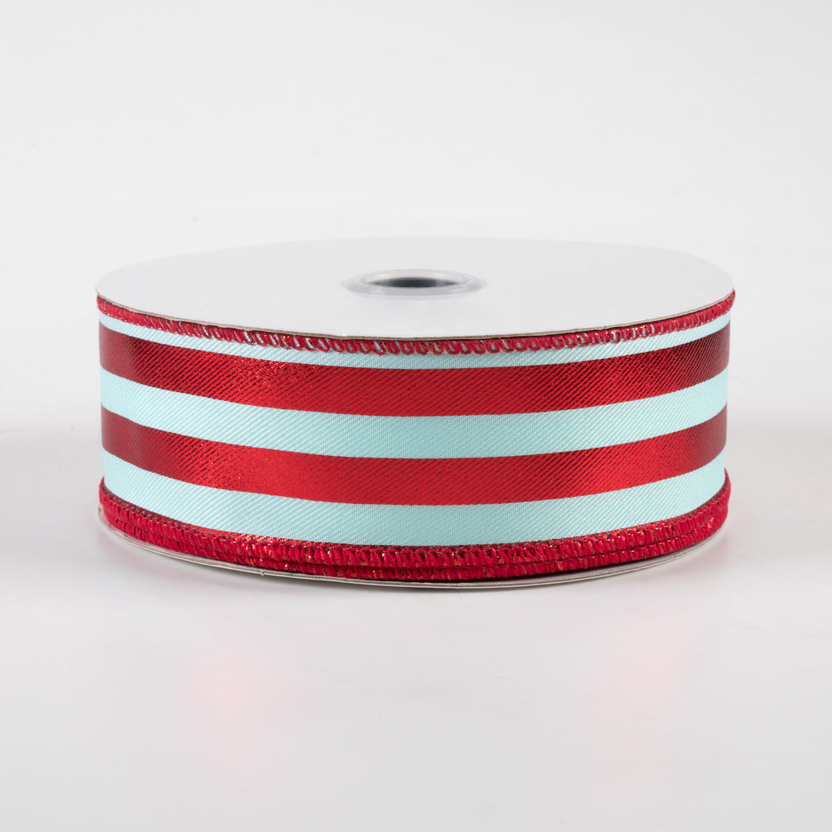 1.5" Metallic Vertical Stripes Ribbon: Ice Blue & Red (10 Yards)