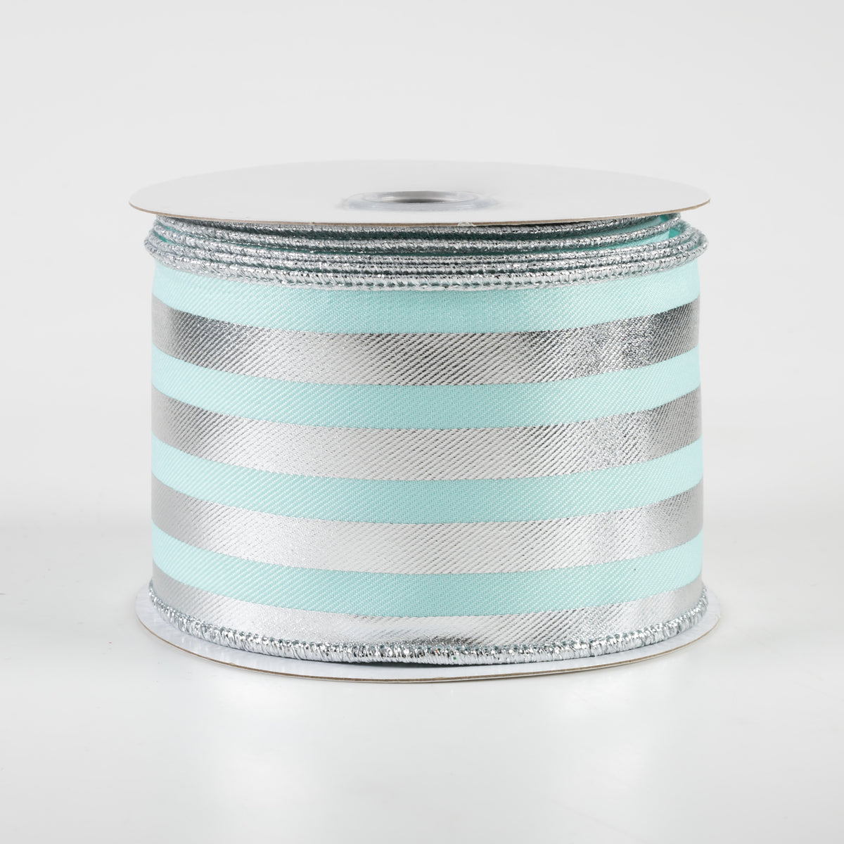 2.5" Metallic Vertical Stripes Ribbon: Ice Blue & Silver (10 Yards)