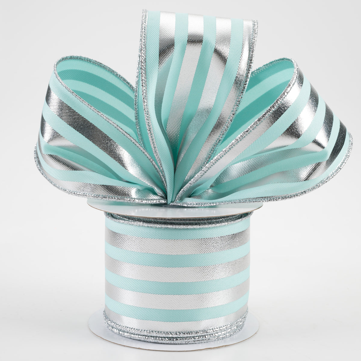 2.5" Metallic Vertical Stripes Ribbon: Ice Blue & Silver (10 Yards) Lifestyle Photo