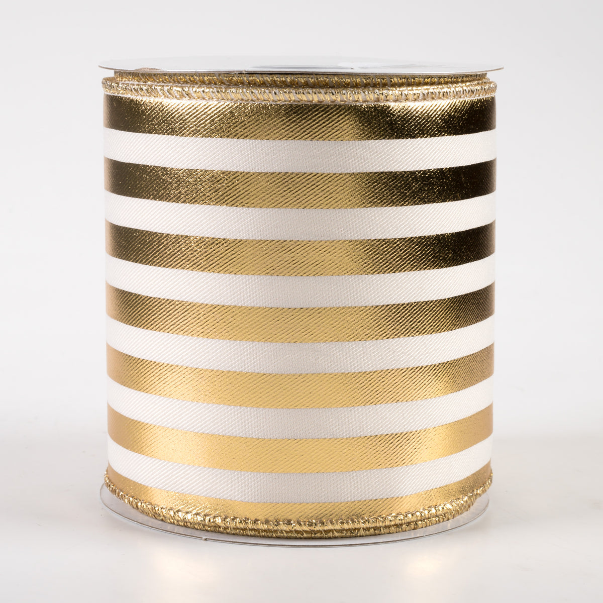 4" Metallic Vertical Stripes Ribbon: Ivory & Gold (10 Yards)