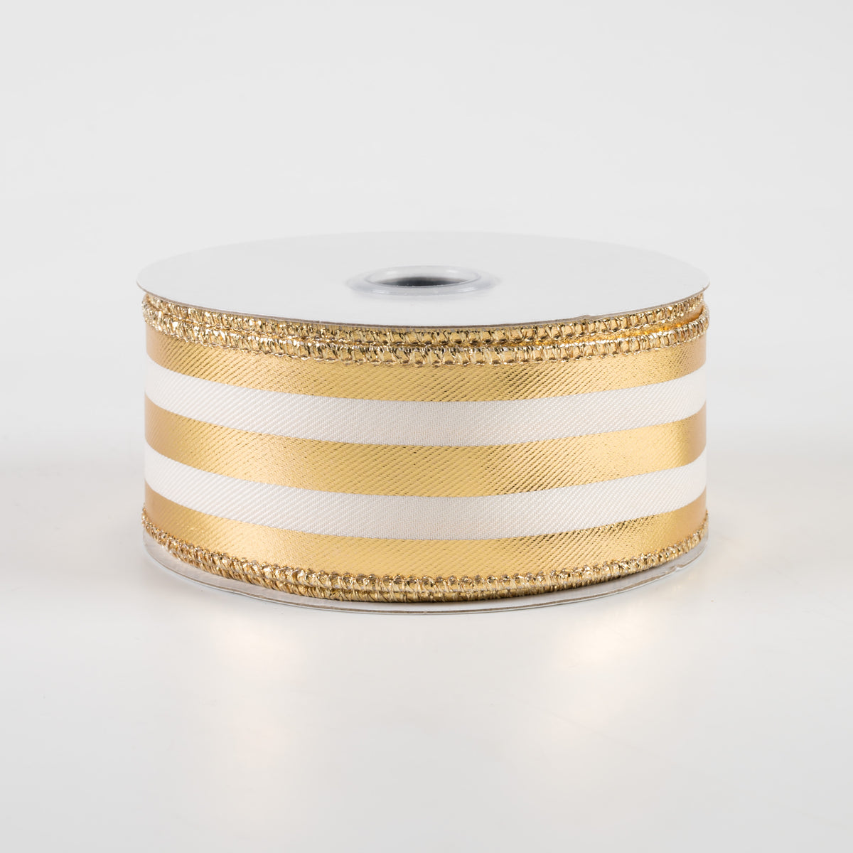 1.5" Metallic Vertical Stripes Ribbon: Ivory & Gold (10 Yards)