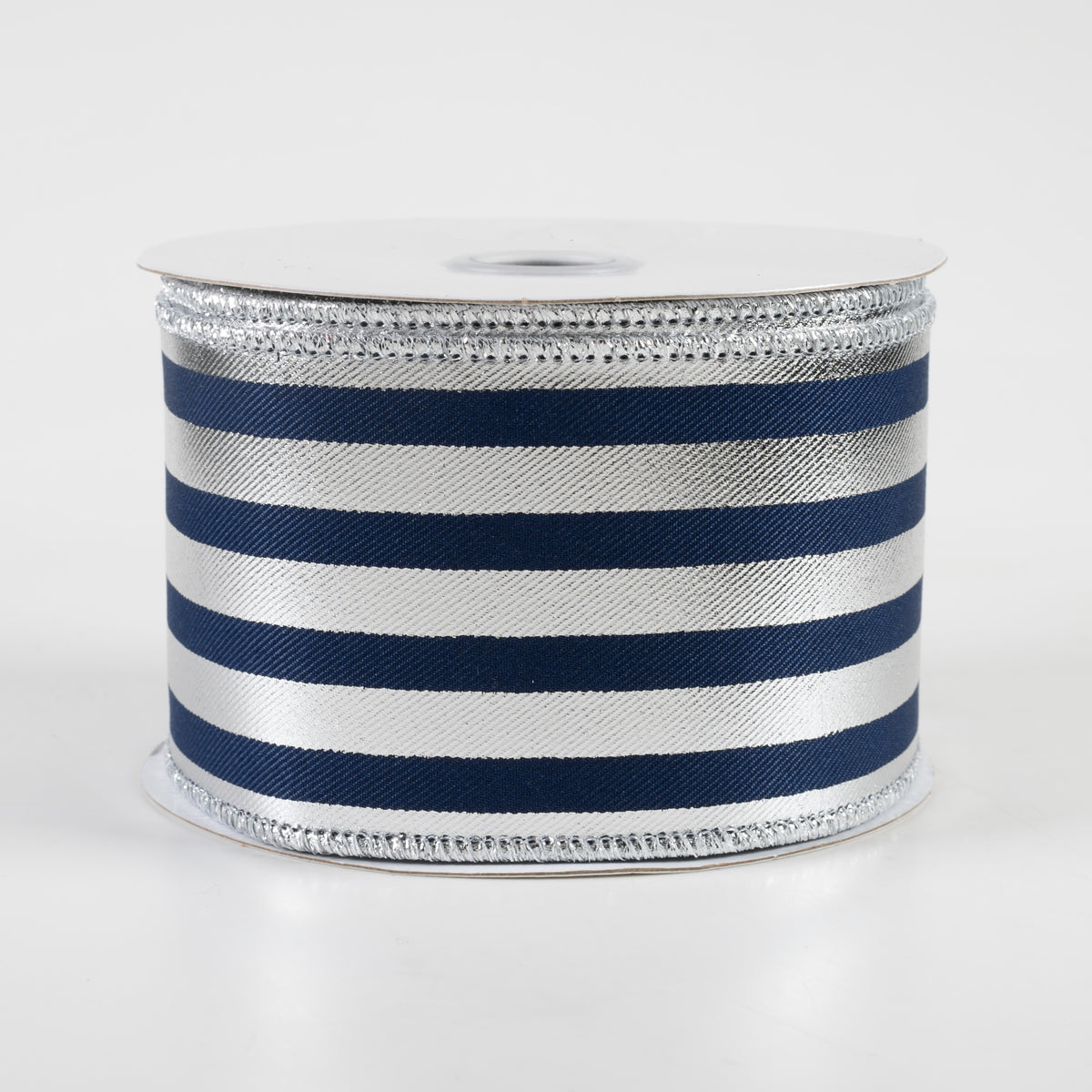 2.5" Metallic Vertical Stripes Ribbon: Navy Blue & Silver (10 Yards)
