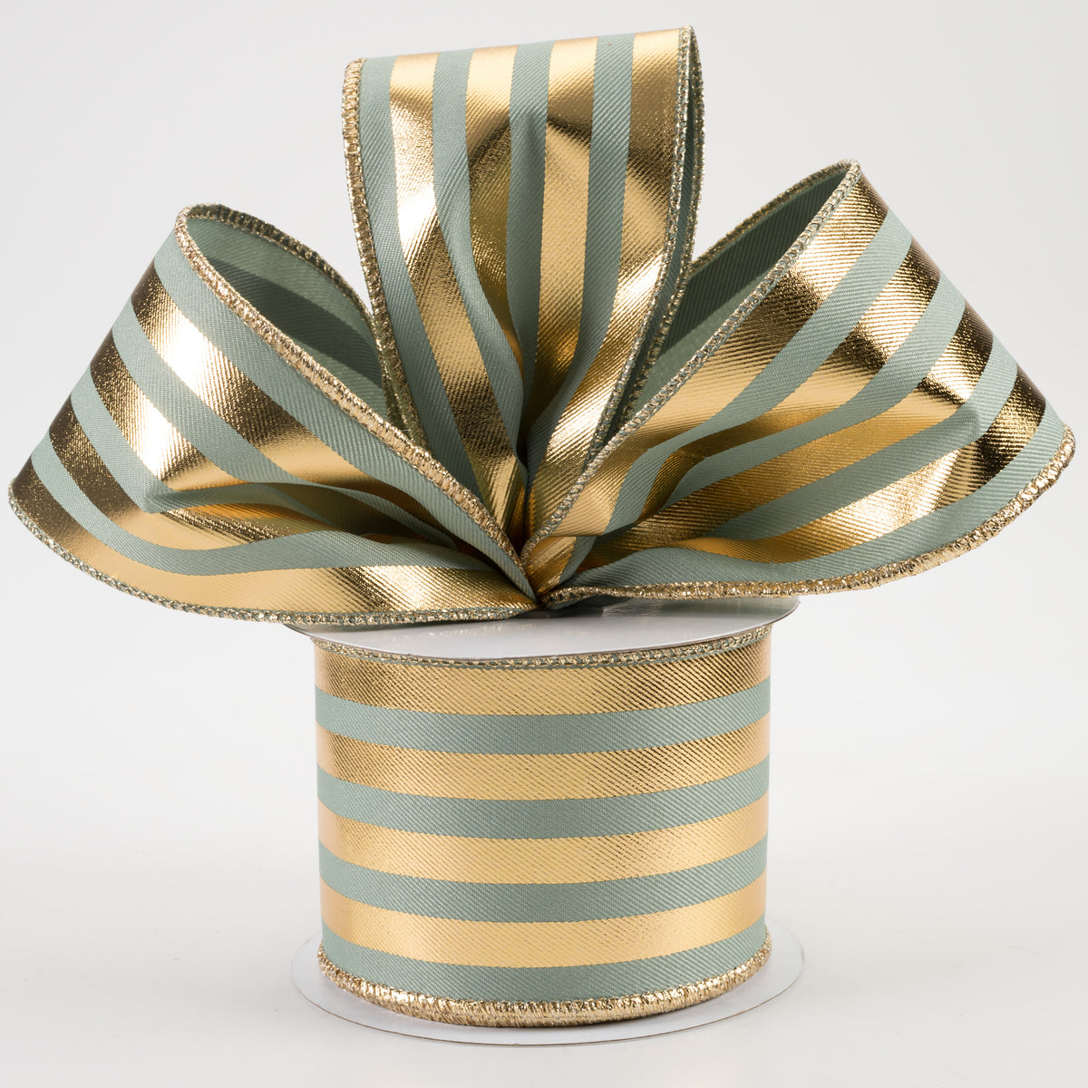 2.5" Metallic Vertical Stripes Ribbon: Sage Green & Gold (10 Yards) Lifestyle Photo