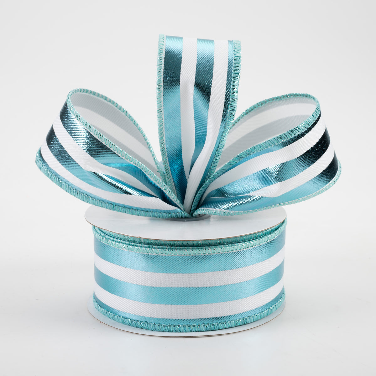 1.5" Metallic Vertical Stripes Ribbon: White & Ice Blue (10 Yards) Lifestyle Photo
