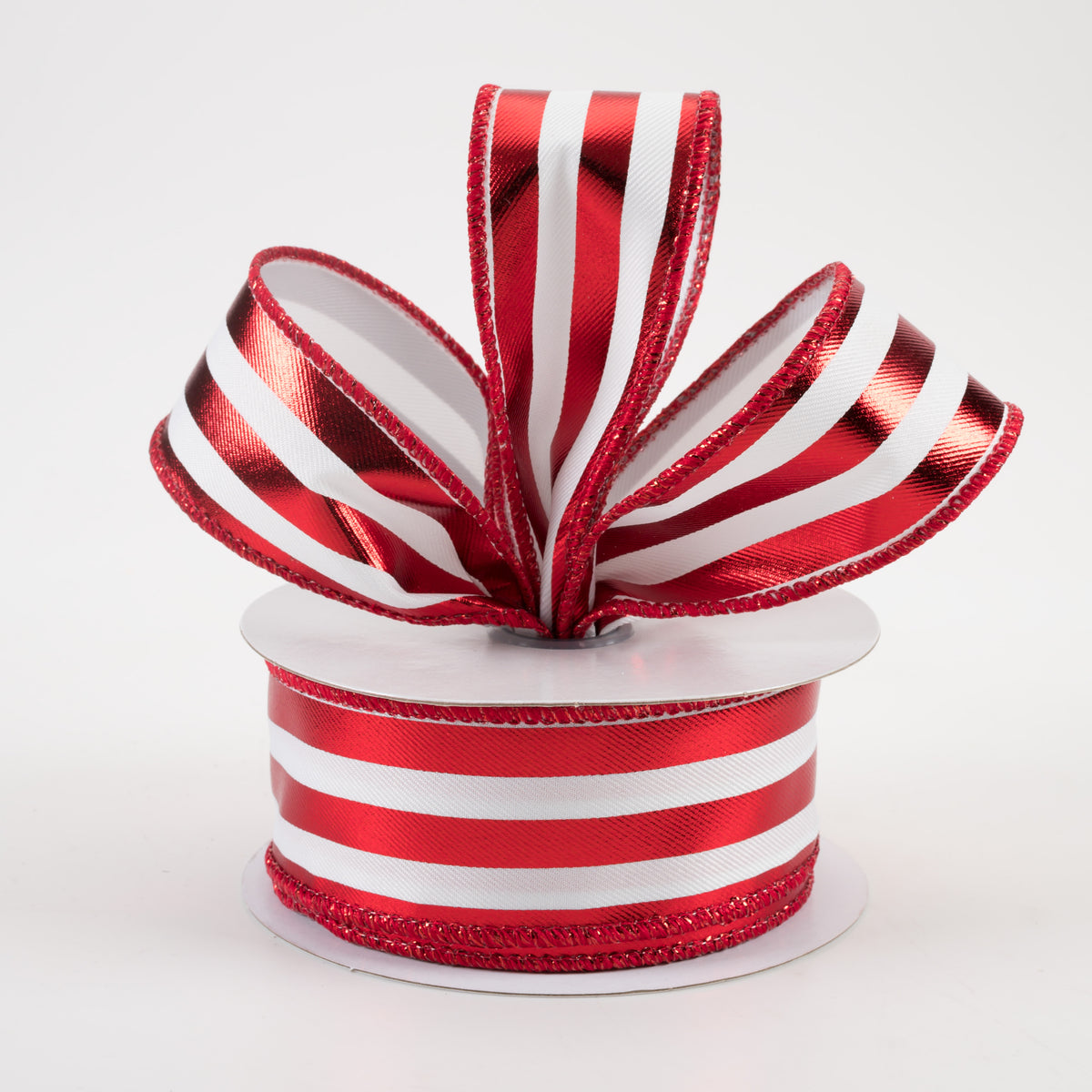 1.5" Metallic Vertical Stripes Ribbon: White & Red (10 Yards) Lifestyle Photo