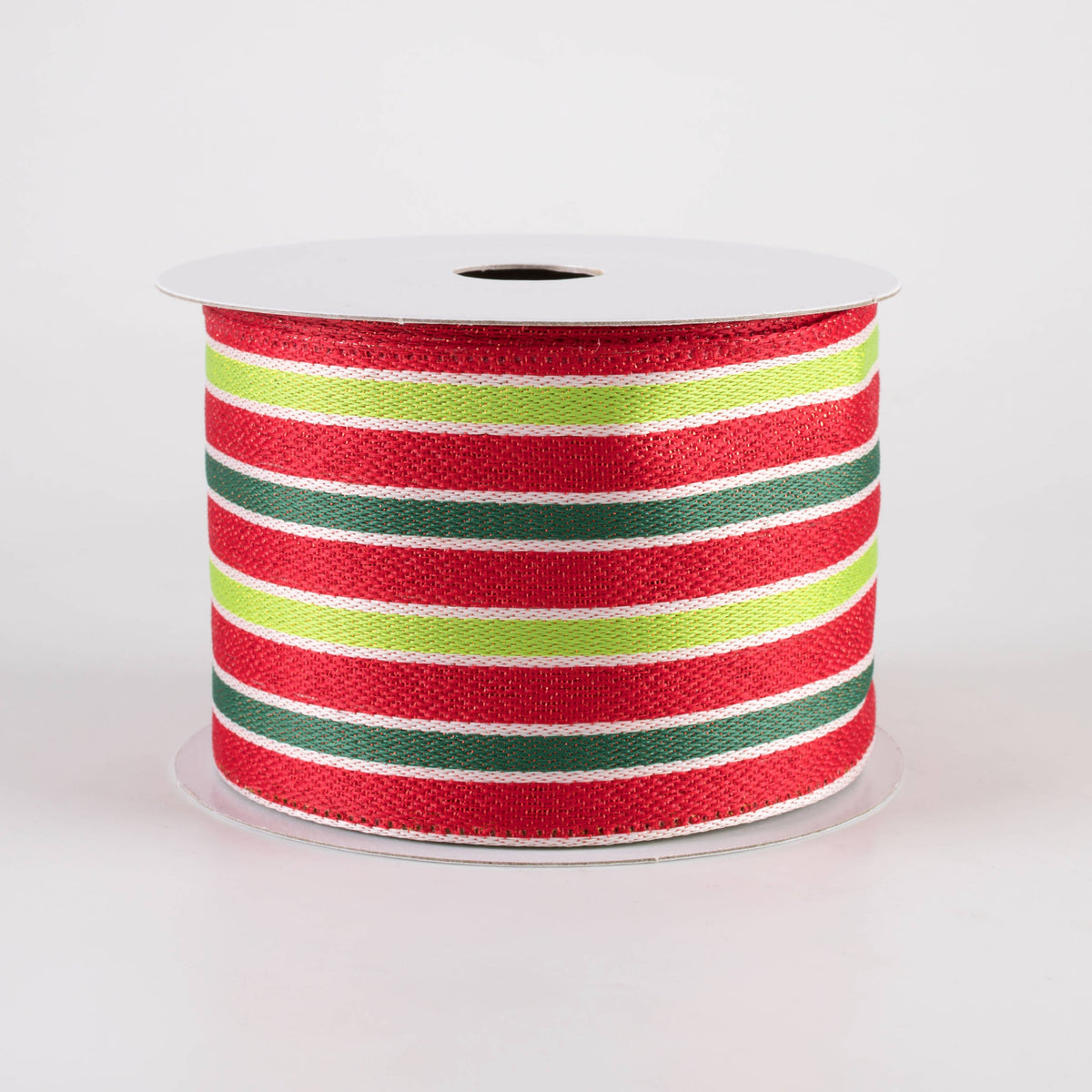 2.5" Metallic Woven Cabana Stripe Ribbon: Red, Green & White (10 Yards) Item Number: 76412-40-09
