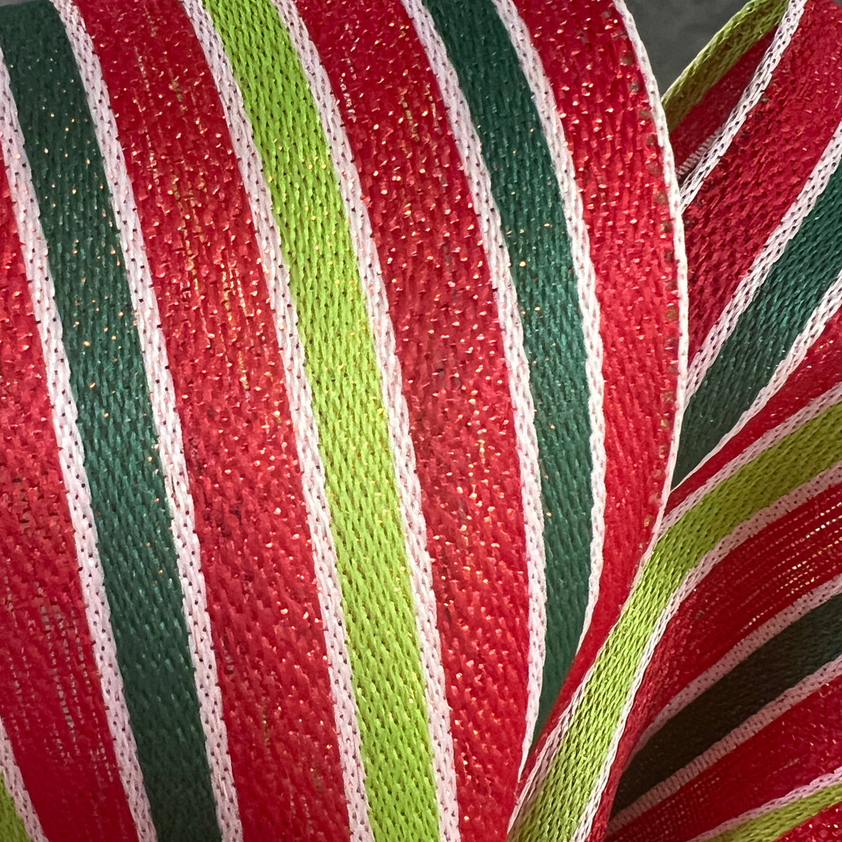 2.5" Metallic Woven Cabana Stripe Ribbon: Red, Green & White (10 Yards) detail photo 3