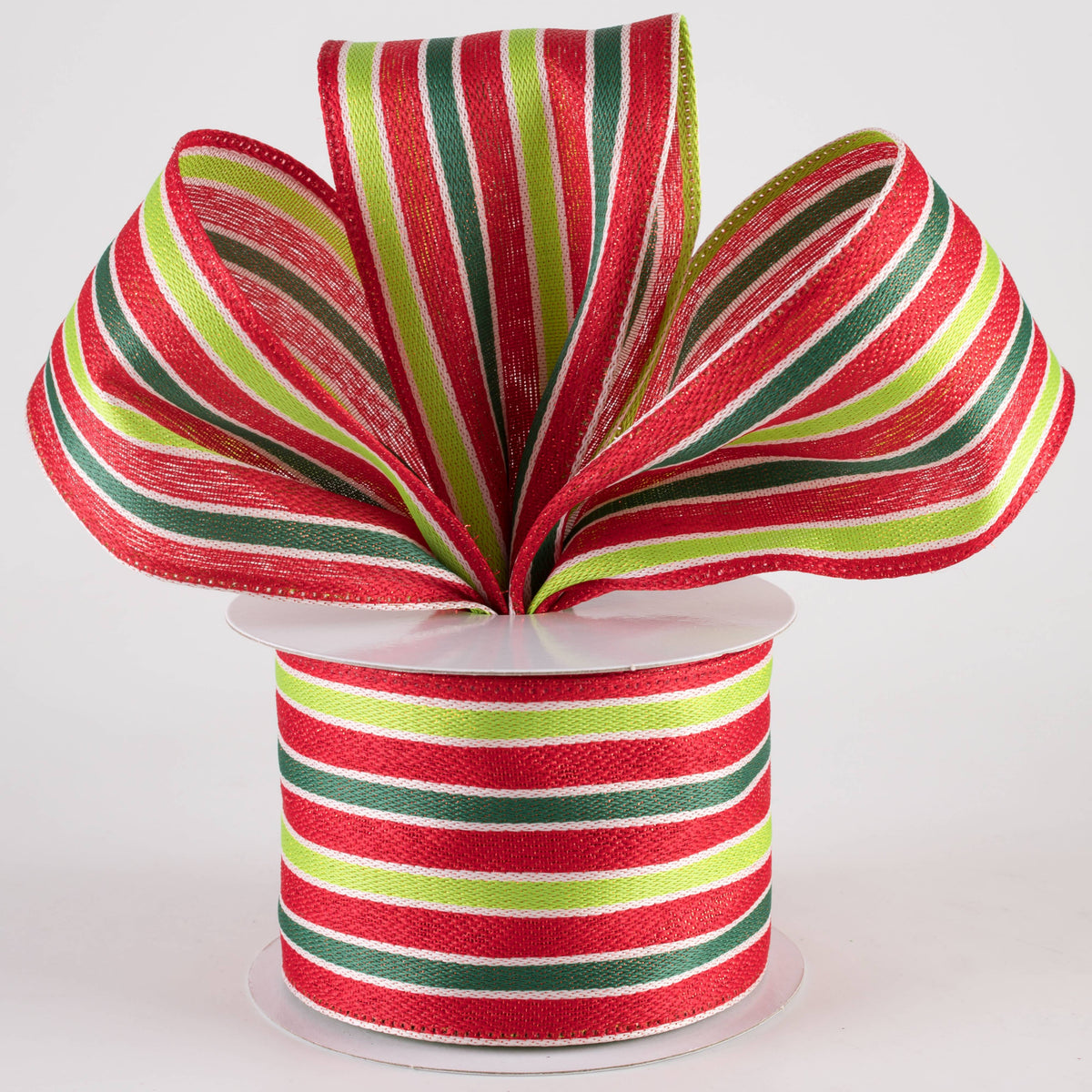 2.5" Metallic Woven Cabana Stripe Ribbon: Red, Green & White (10 Yards) Lifestyle Photo