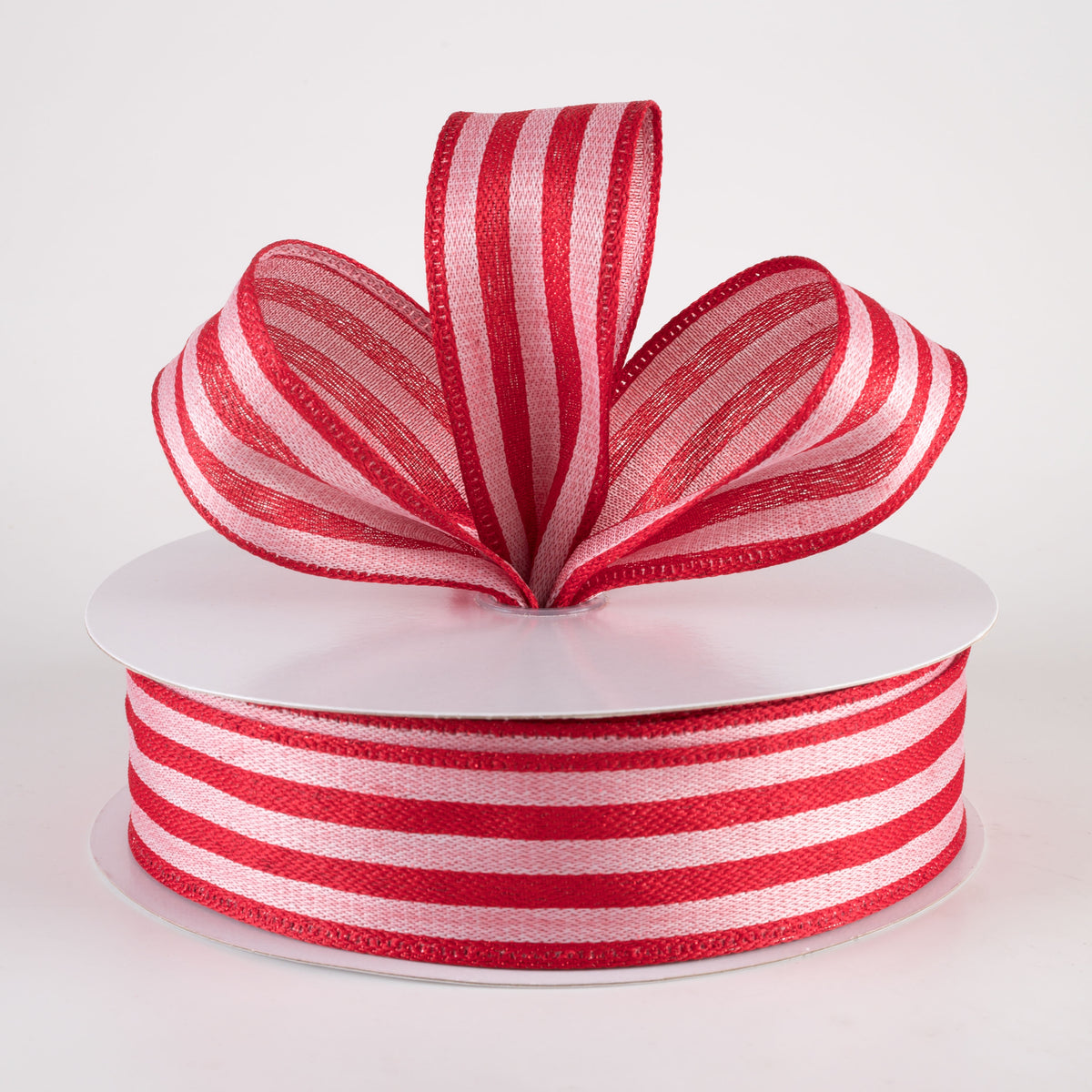 1.5" Metallic Woven Cabana Stripe Ribbon: Red & Pink (50 Yards) Lifestyle Photo