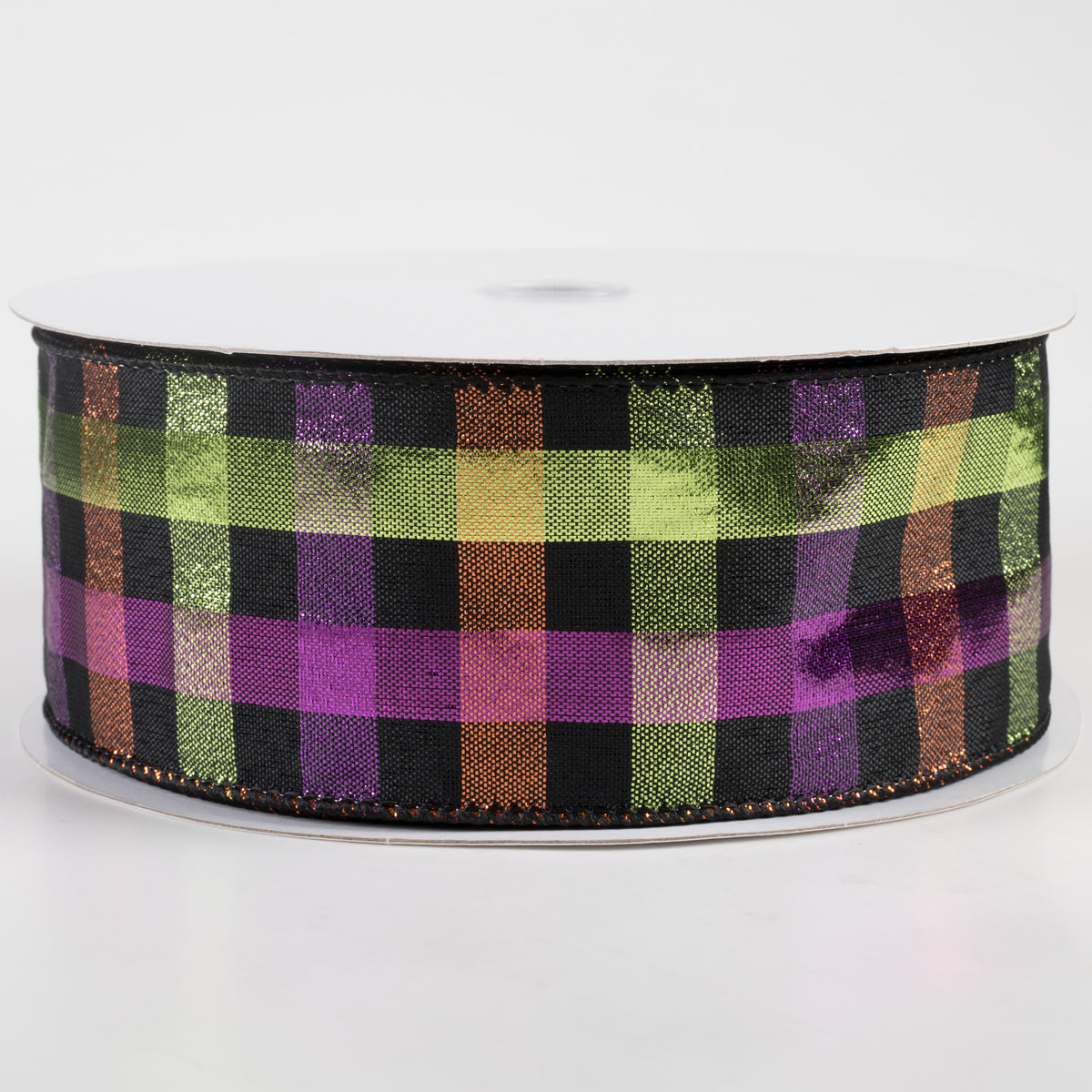 2.5" Metallic Woven Square Checks Ribbon: Halloween (50 Yards)