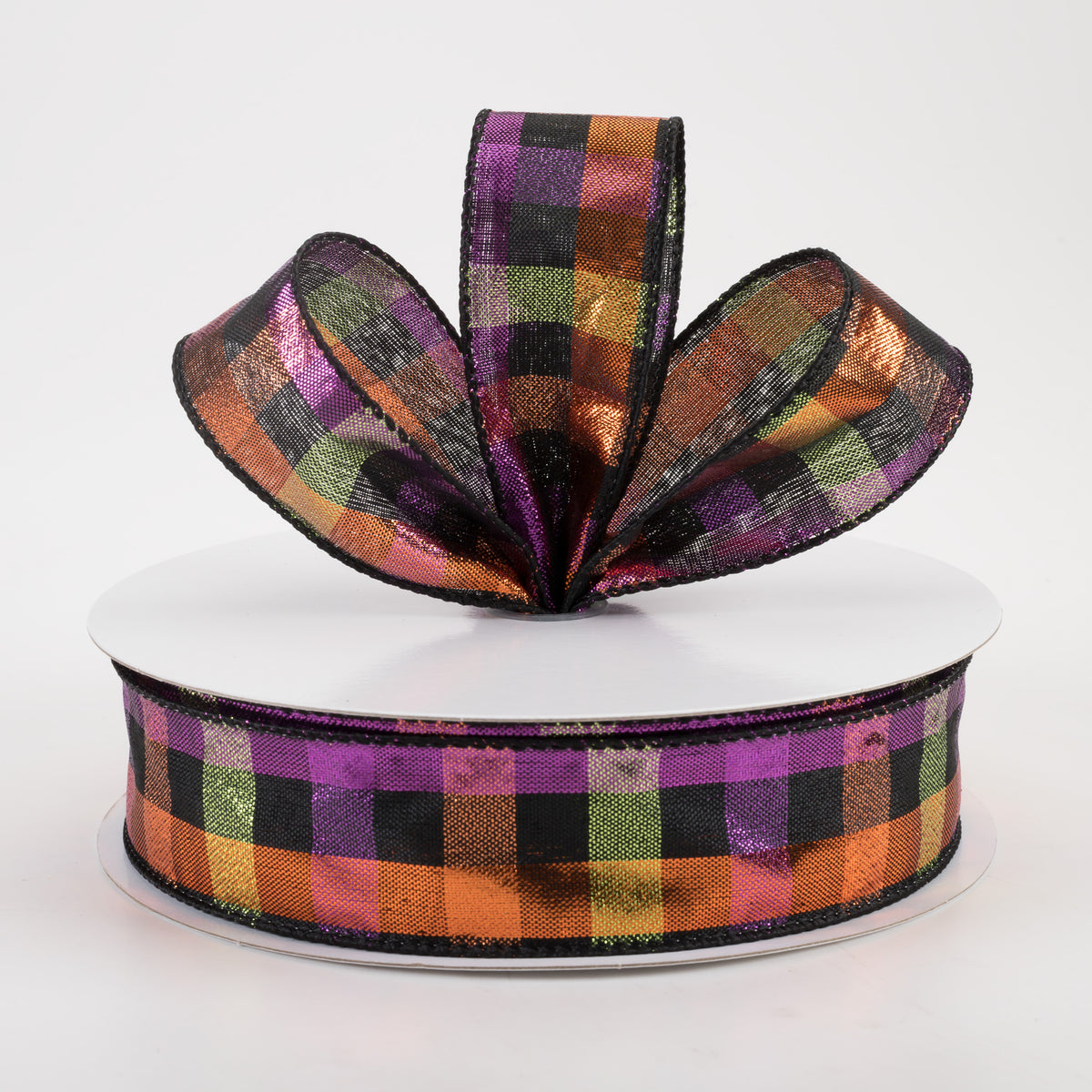 1.5" Metallic Woven Square Checks Ribbon: Halloween (50 Yards) Lifestyle Photo