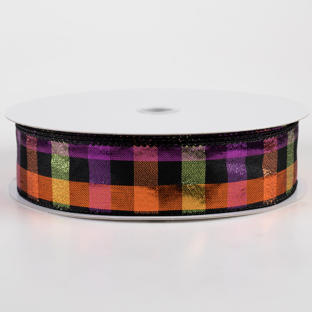 1.5" Metallic Woven Square Checks Ribbon: Halloween (50 Yards)