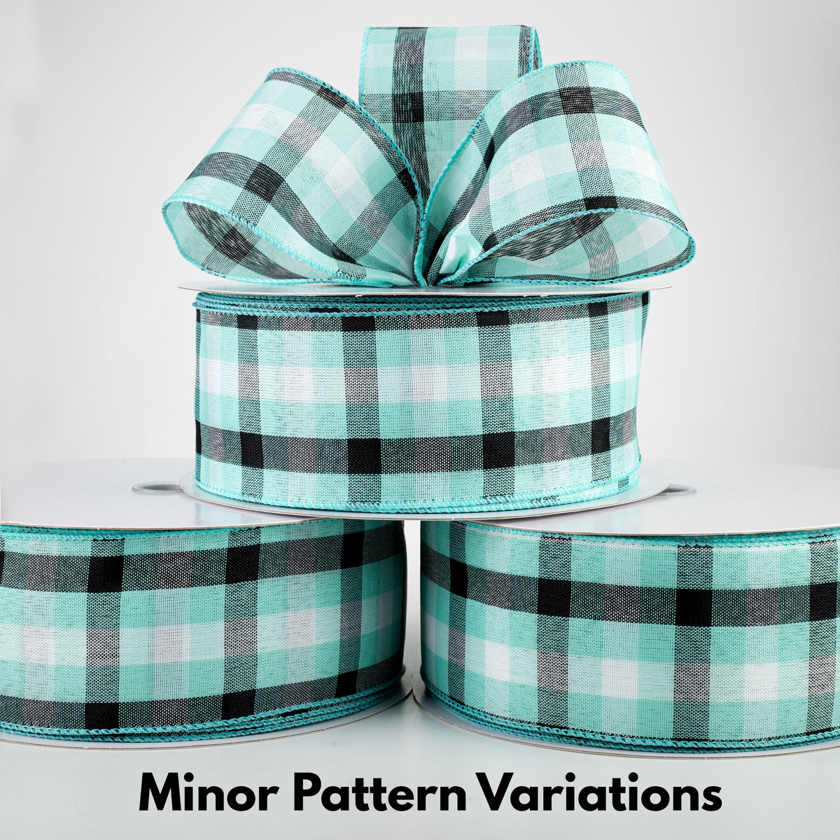 2.5" Milos Check Ribbon: Aqua, Black, White (50 Yards) Lifestyle Photo