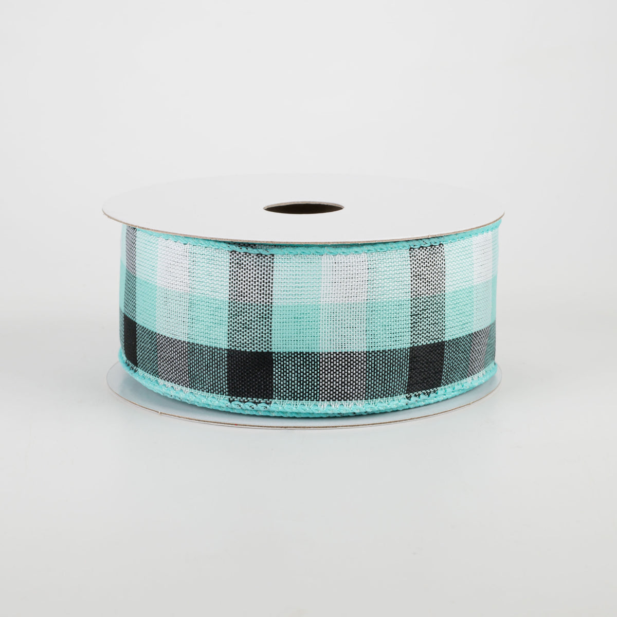 1.5" Milos Check Ribbon: Aqua, Black, White (10 Yards)