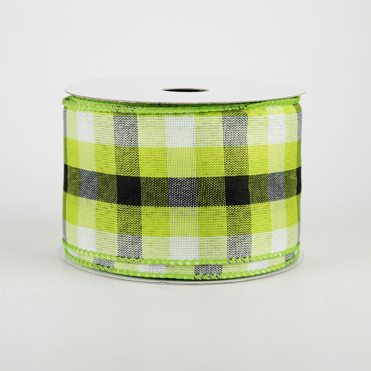 2.5" Milos Check Ribbon: Lime, Black, White (10 Yards) Item Number: 41108-40-09