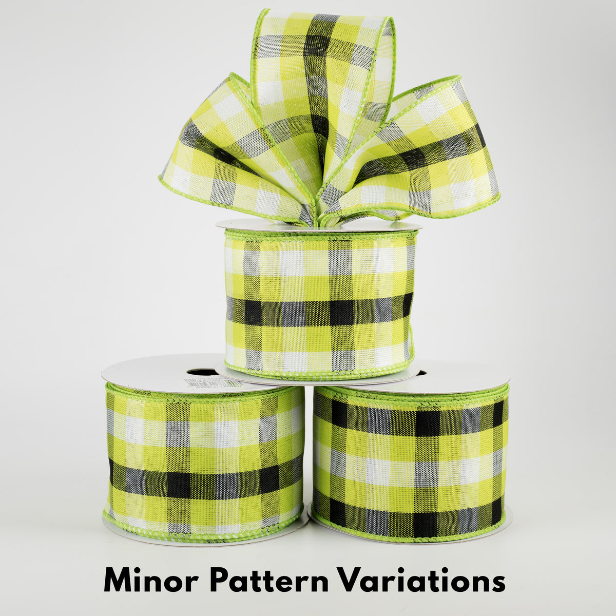 2.5" Milos Check Ribbon: Lime, Black, White (10 Yards) Lifestyle Photo