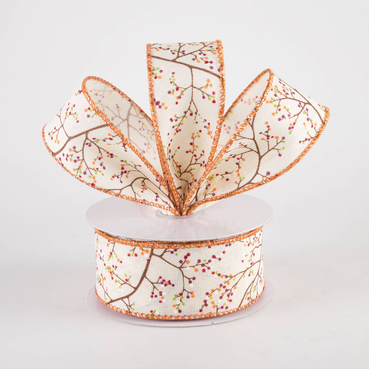 1.5" Mini Berry Branch Ribbon: Warm Fall on Cream (10 Yards) Lifestyle Photo
