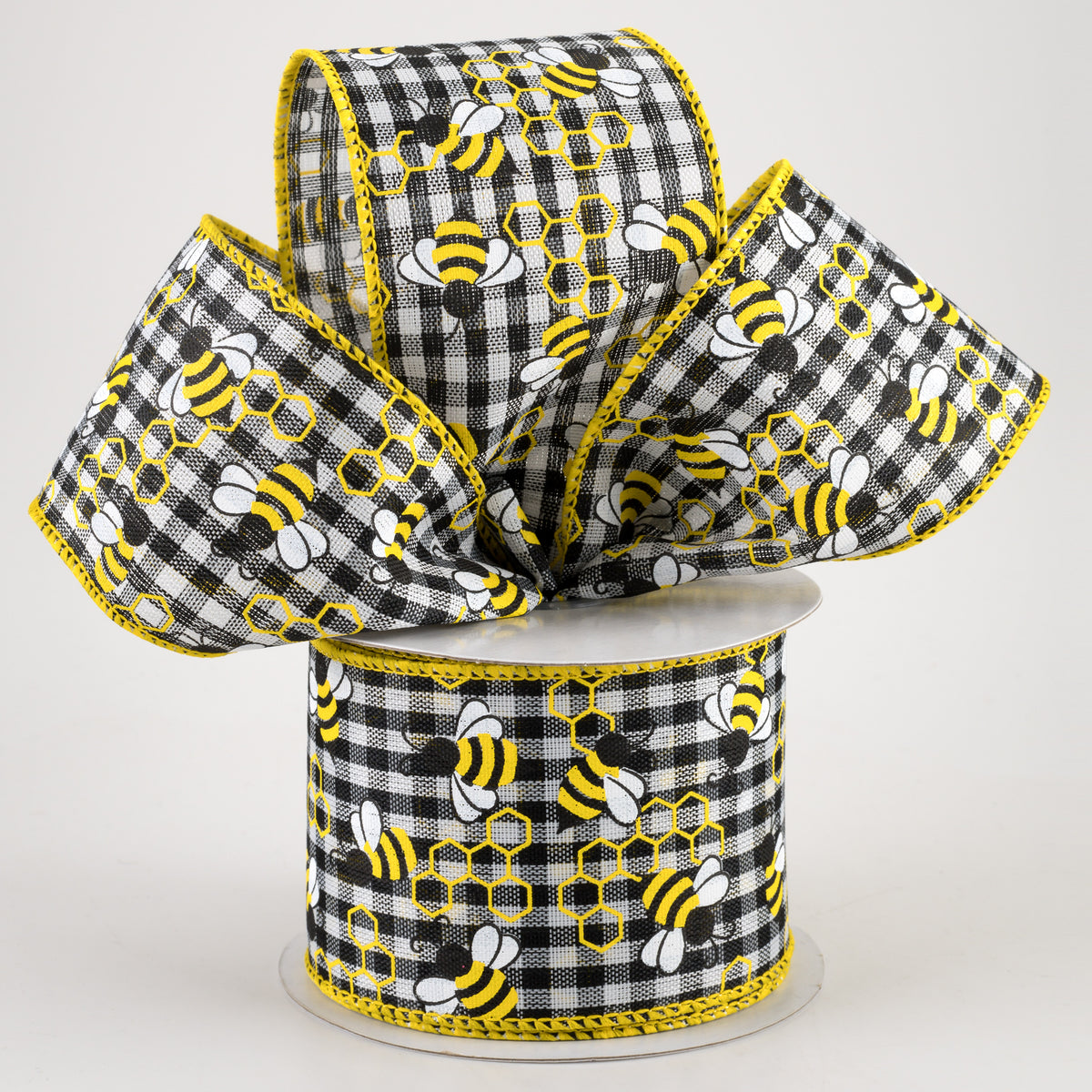 2.5" Mini Bumblebees Gingham Check Ribbon (10 Yards) Lifestyle Photo