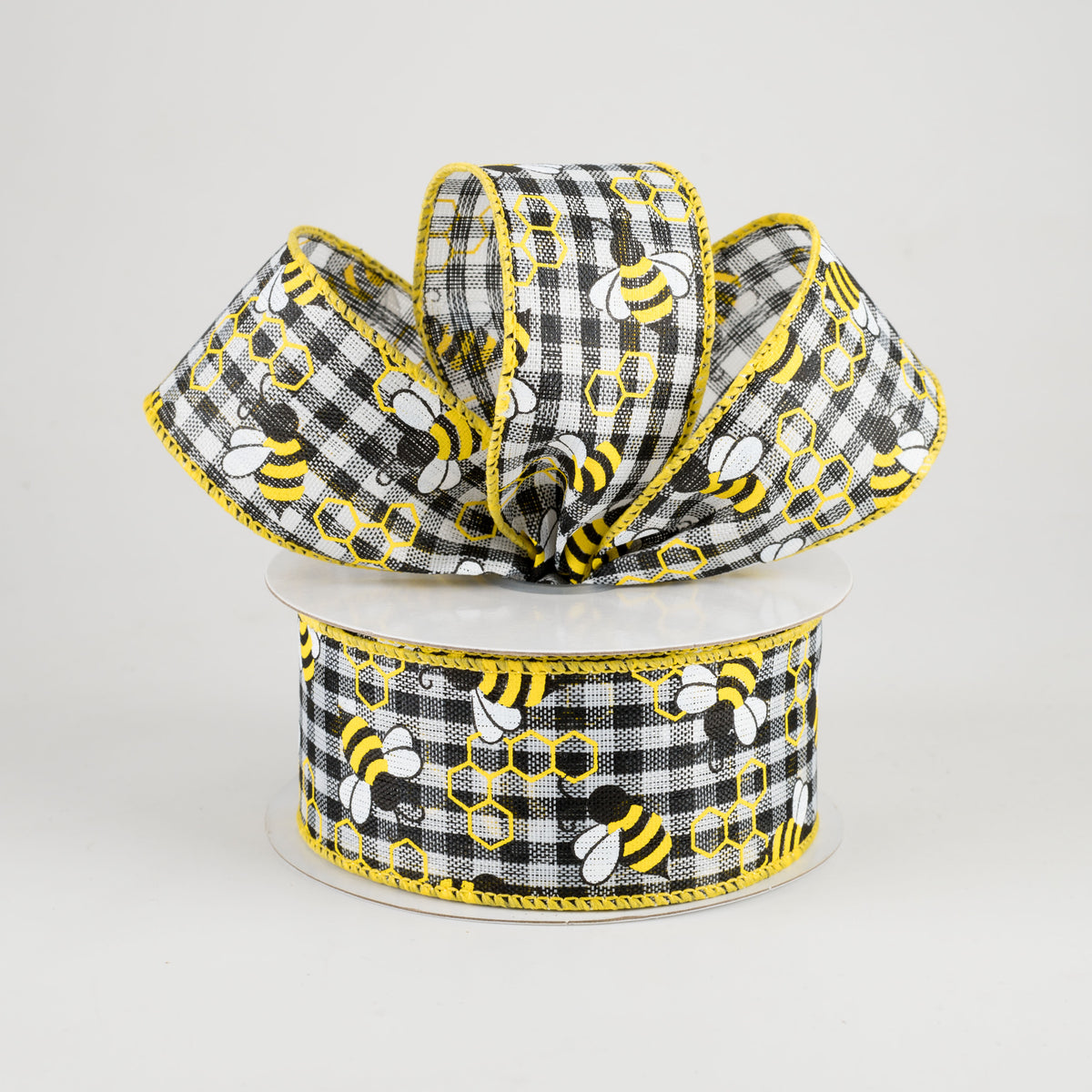 1.5" Mini Bumblebees Gingham Check Ribbon (10 Yards) Lifestyle Photo