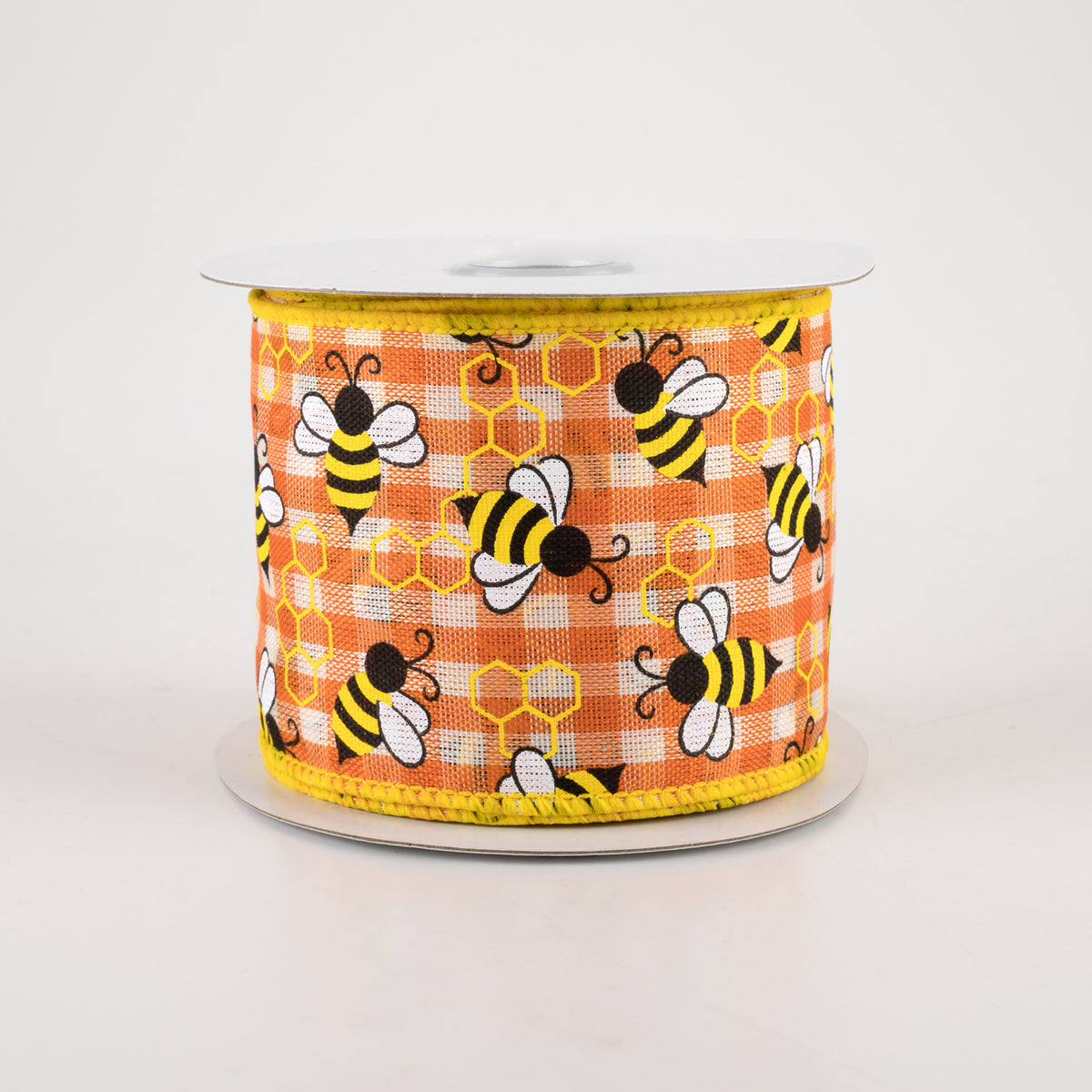 2.5" Mini Bumblebees Gingham Check Ribbon: Orange (10 Yards)