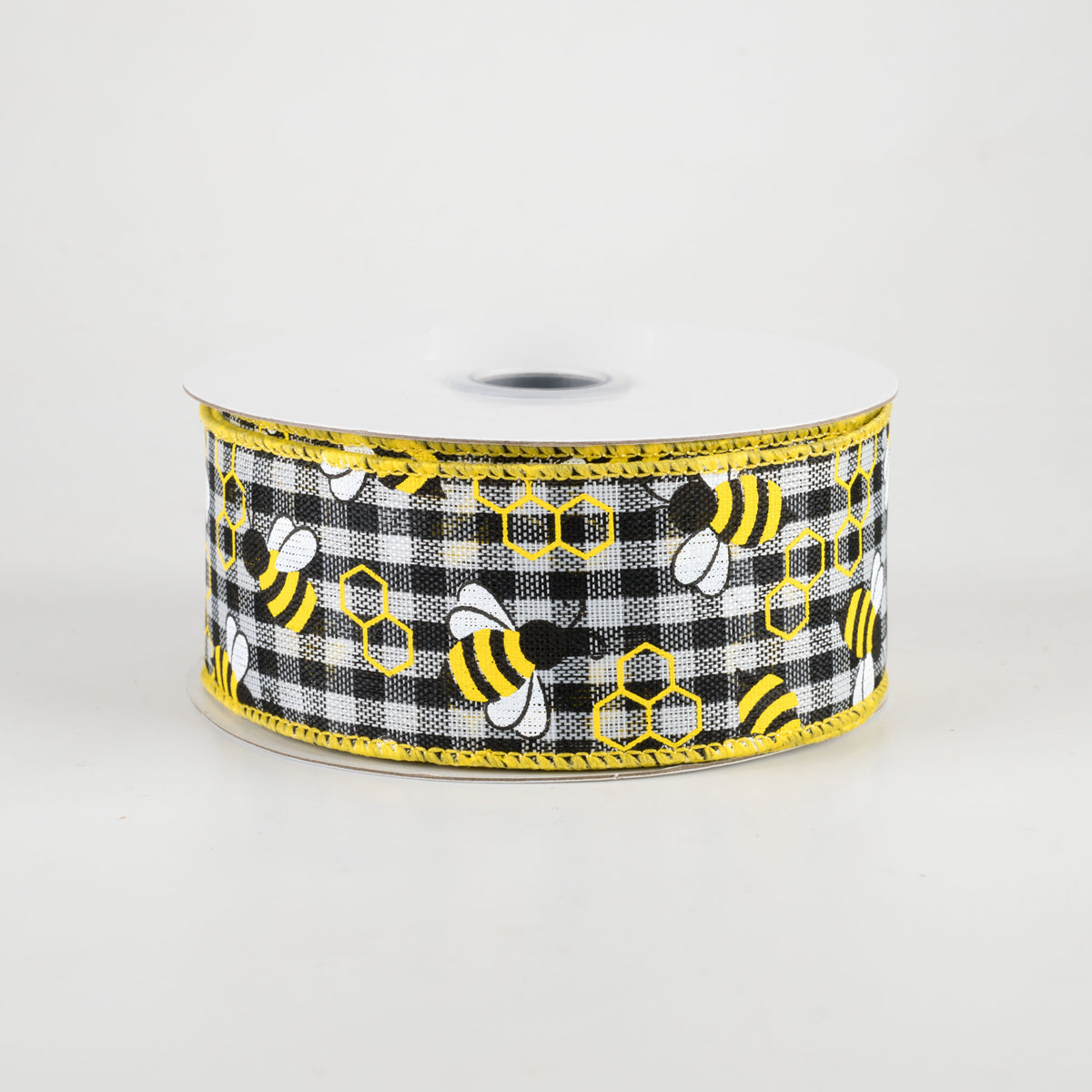 1.5" Mini Bumblebees Gingham Check Ribbon (10 Yards)