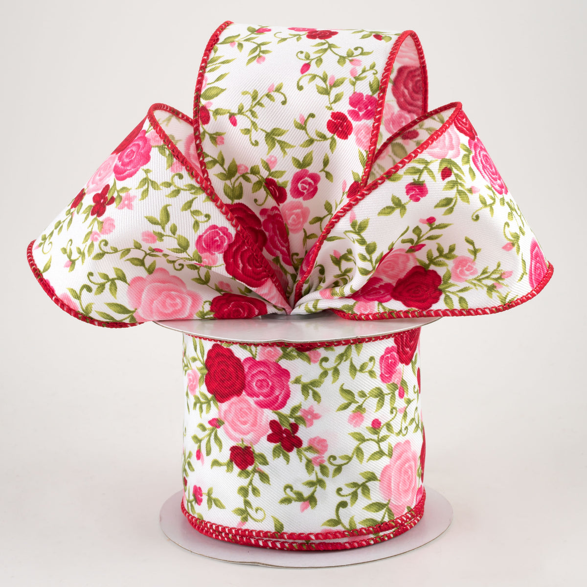 2.5" Mini Roses Ribbon: Red & Pink (10 Yards) Lifestyle Photo