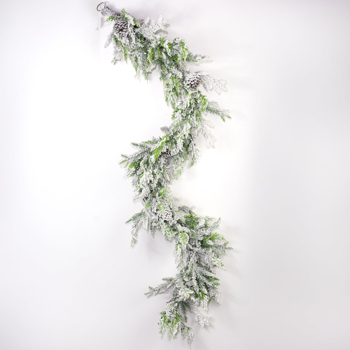 6' Mixed Pine, Pinecone & Cedar Garland: Flocked detail photo 7