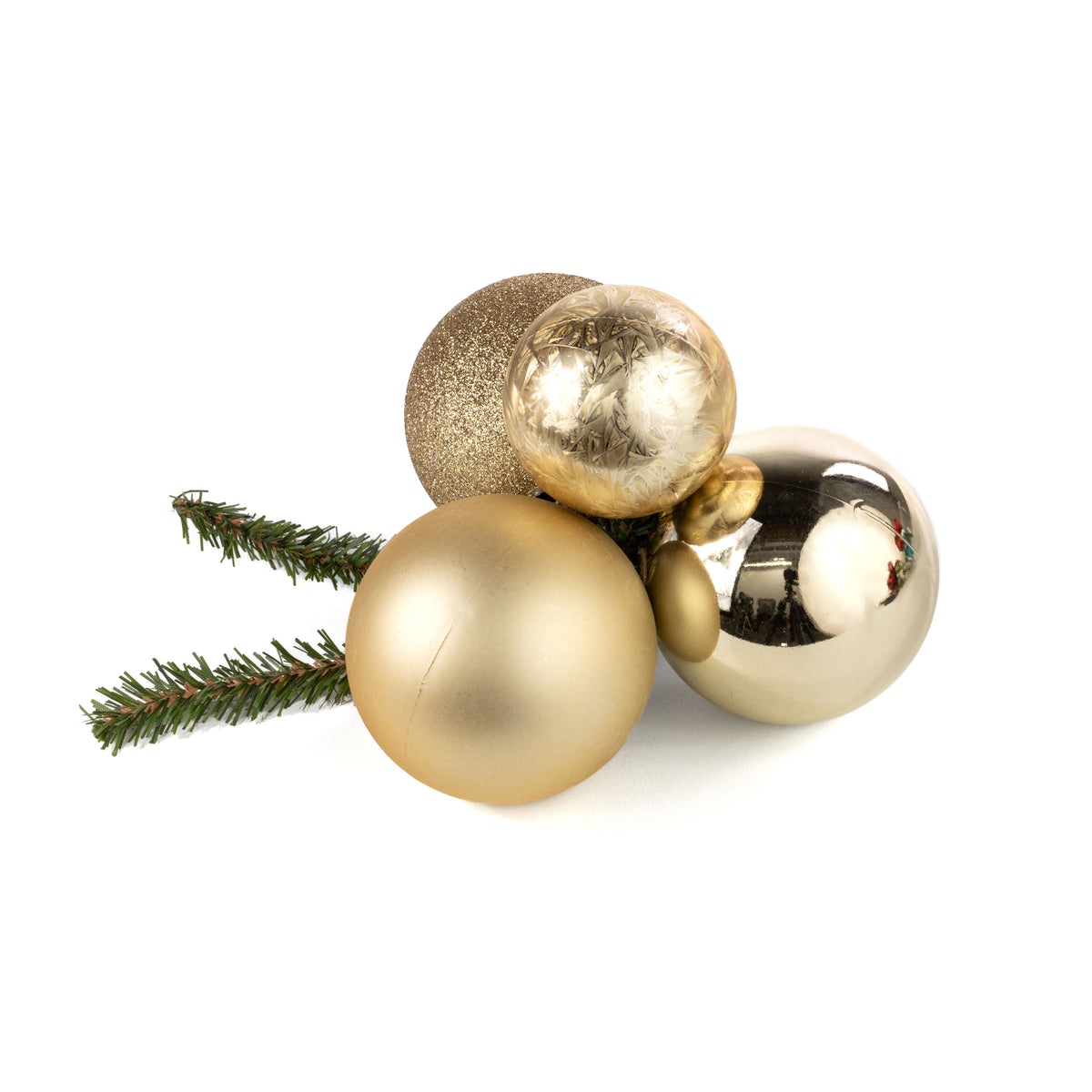 60-80mm Ball Ornament Cluster Ties: Metallic & Glitter Champagne Gold Item Number: XP3555GE