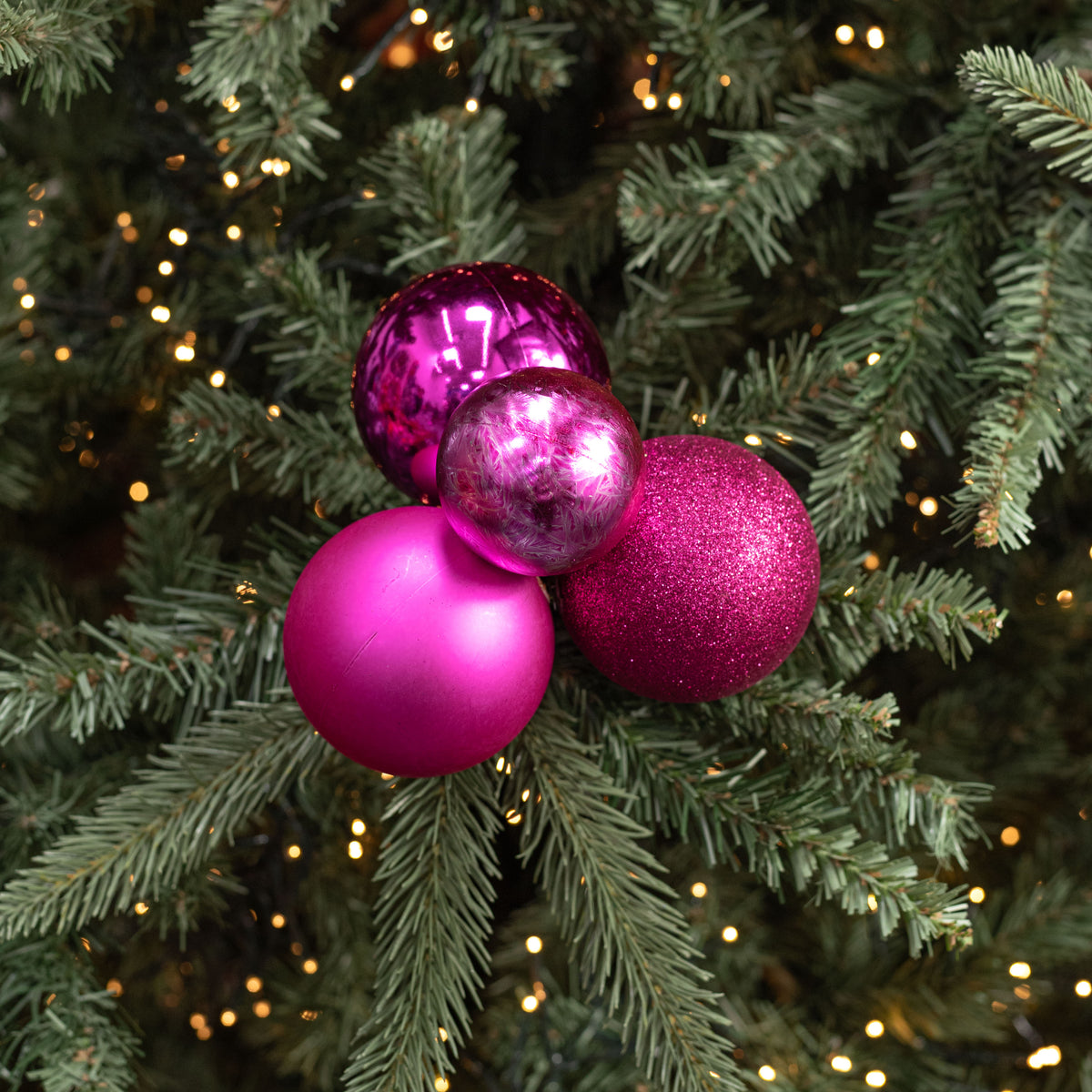 60-80mm Ball Ornament Cluster Ties: Metallic & Glitter Fuchsia Pink Lifestyle Photo