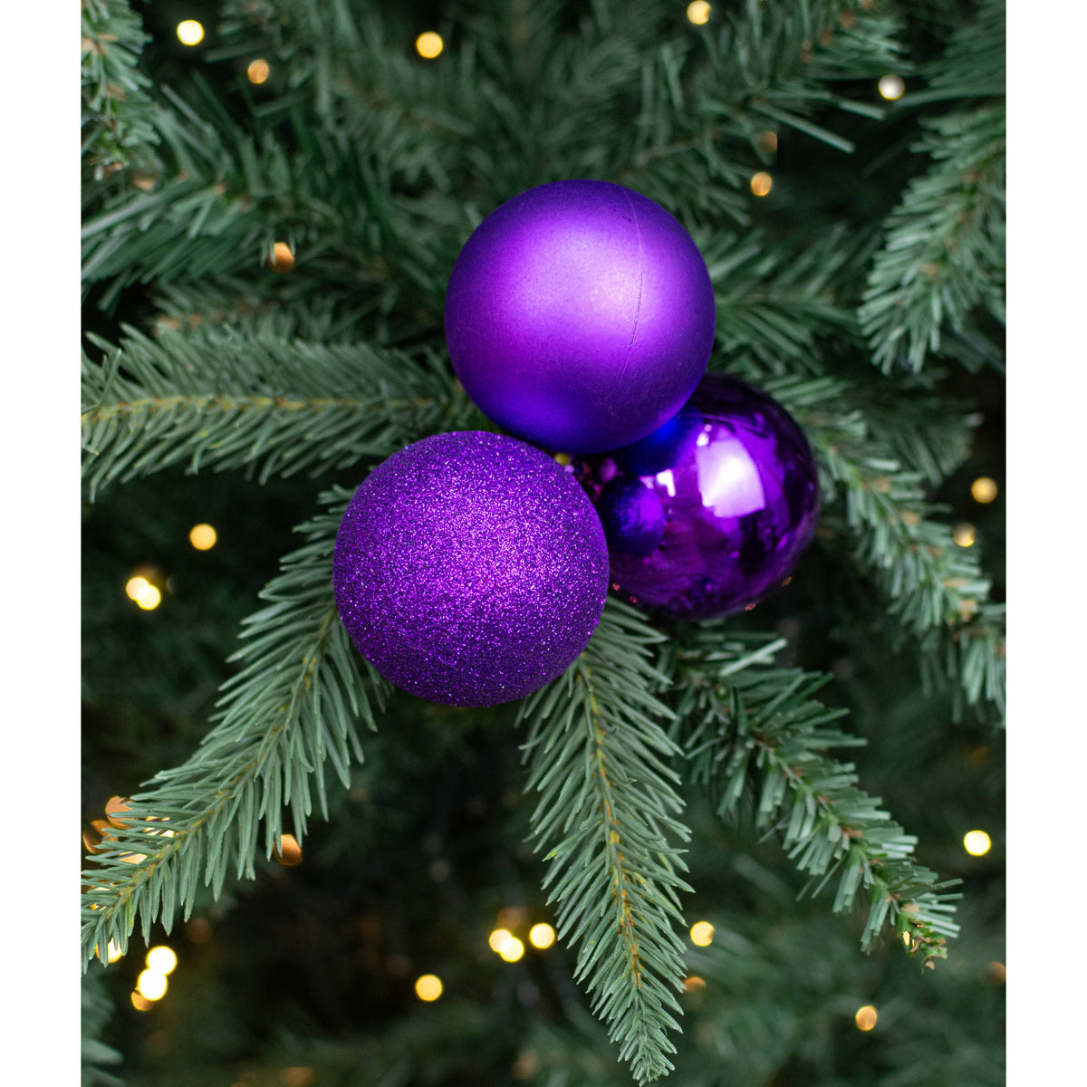 60mm Ball Ornament Cluster Ties: Metallic & Glitter Purple Lifestyle Photo