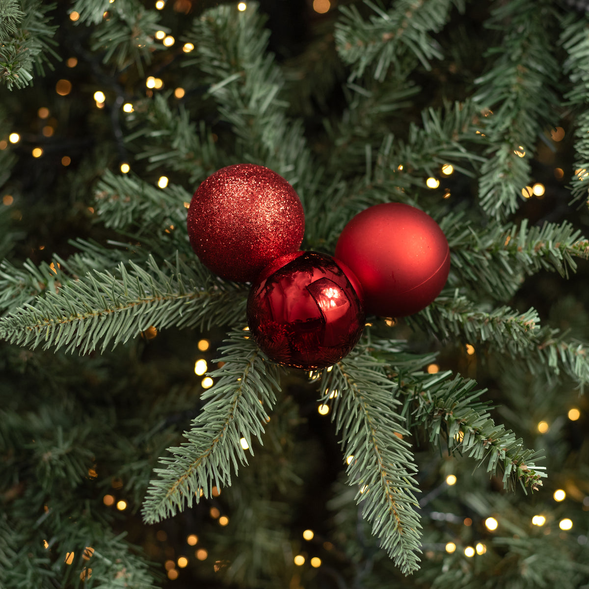 60mm Ball Ornament Cluster Ties: Metallic & Glitter Red Lifestyle Photo