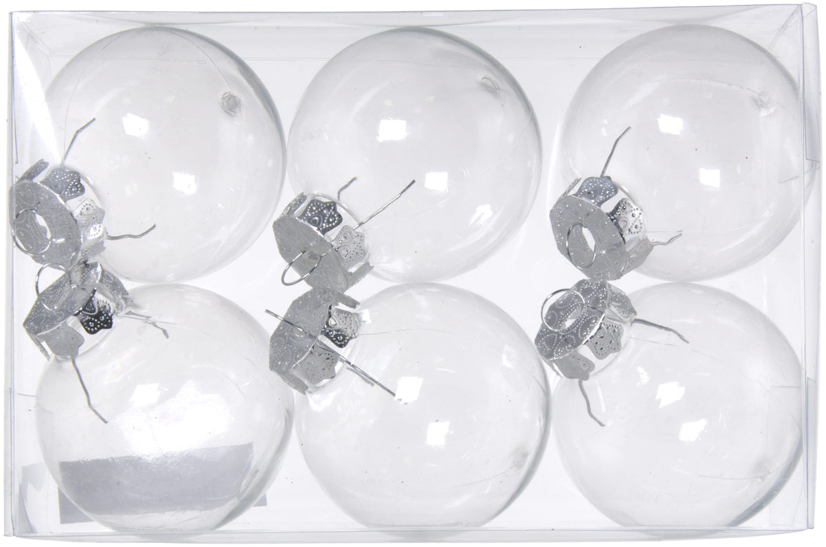 60mm Budget Clear Plastic Ornaments (Box of 6) Item Number: CO15-100