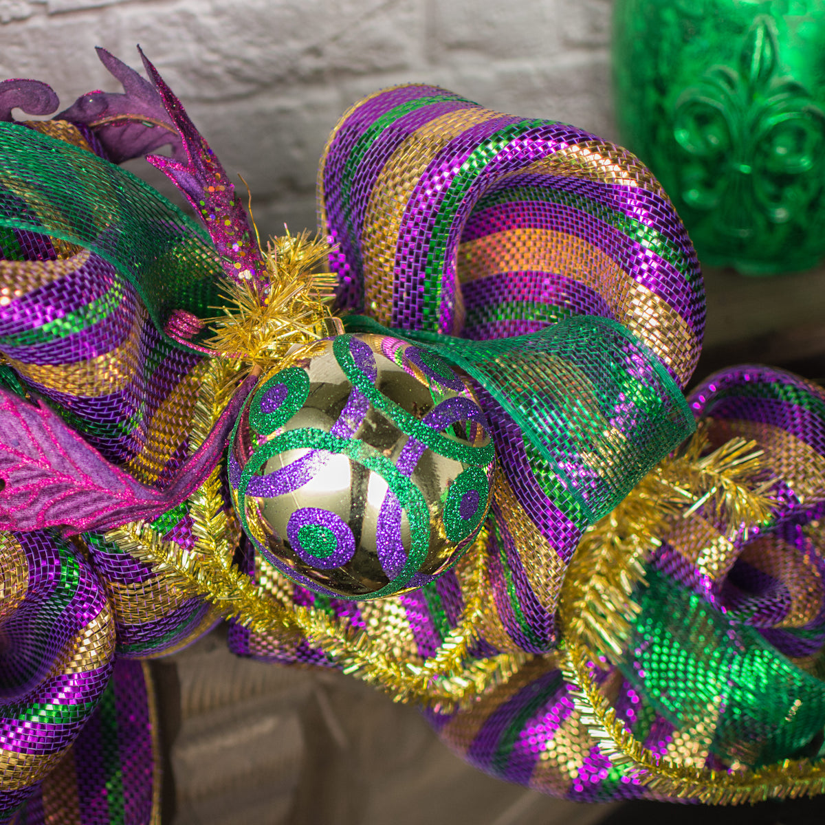 100MM Glitter Circles Ball Ornament: Mardi Gras Lifestyle Photo